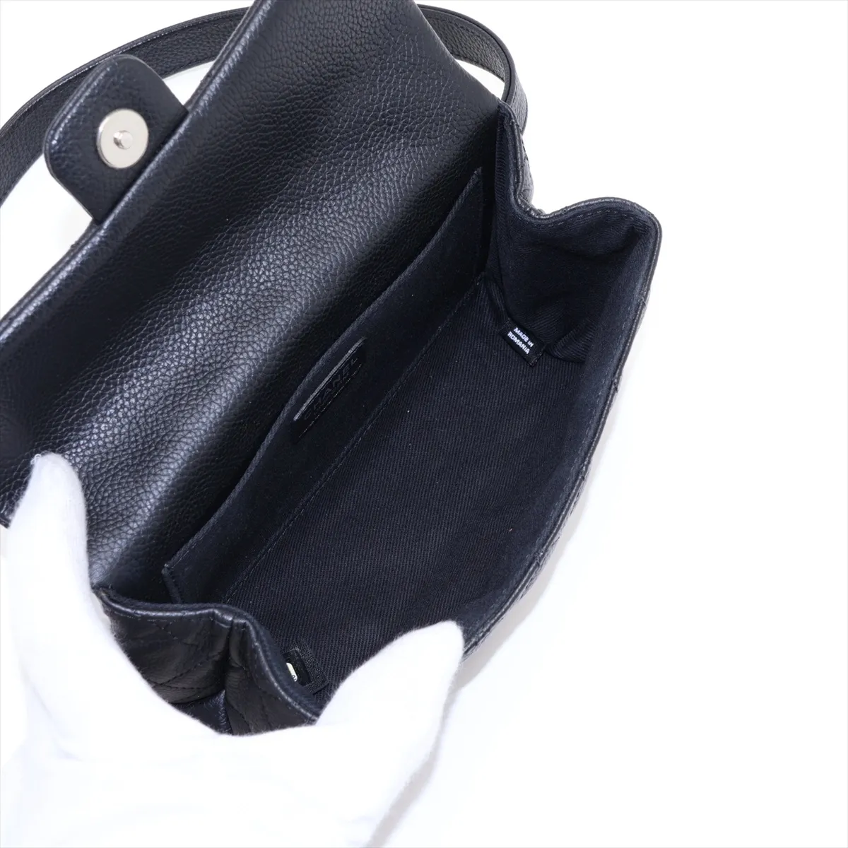 Matelassé 2.55 Caviar Skin Waist Pouch, Black with Silver Hardware, 25266912 (Serial Number in the 25s) — view 6