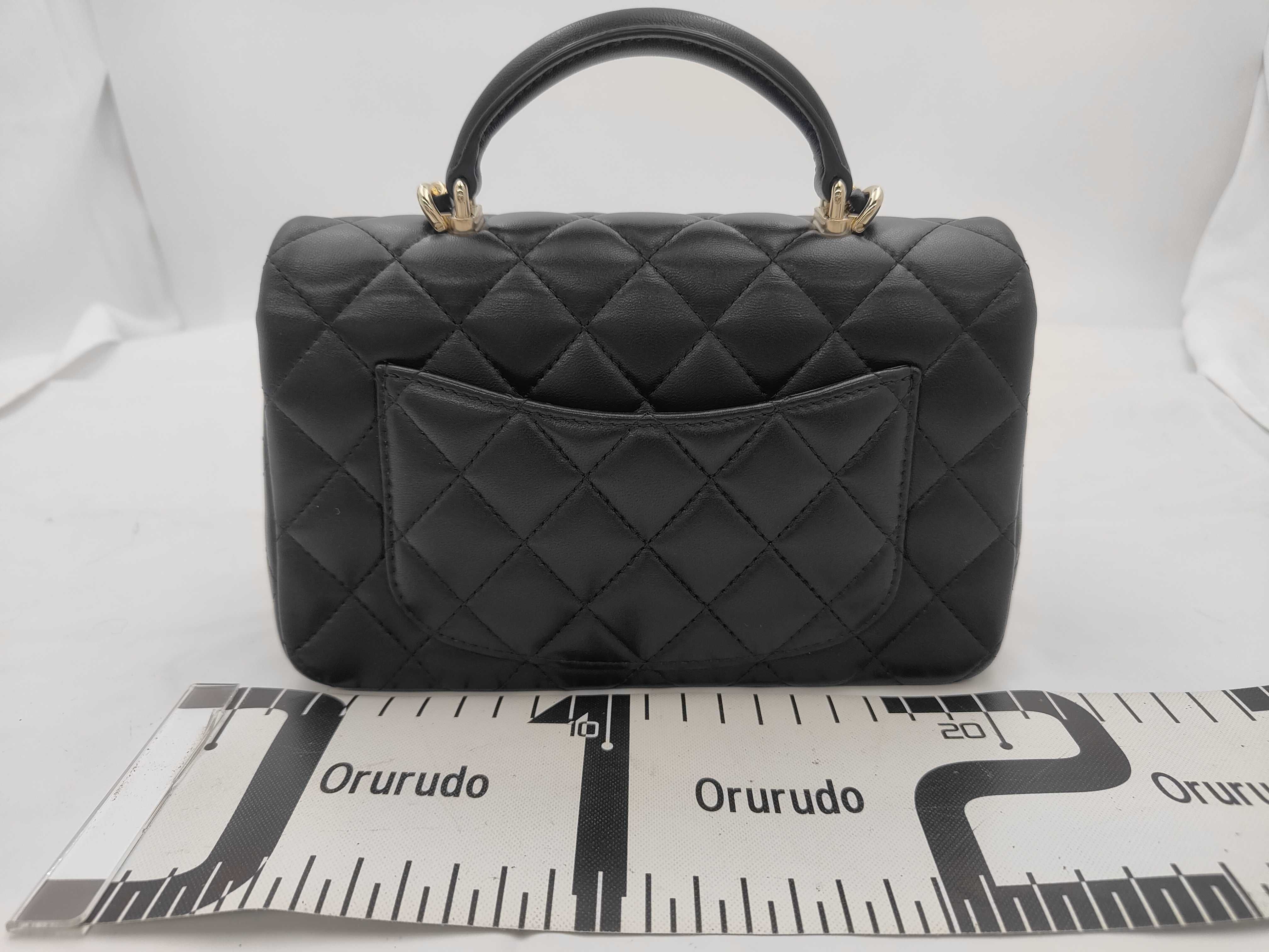Top Handle Flap Bag, Lambskin, Black, Gold Hardware, Serial Plate, E107N3U7 AS2431, Handbag — view 2