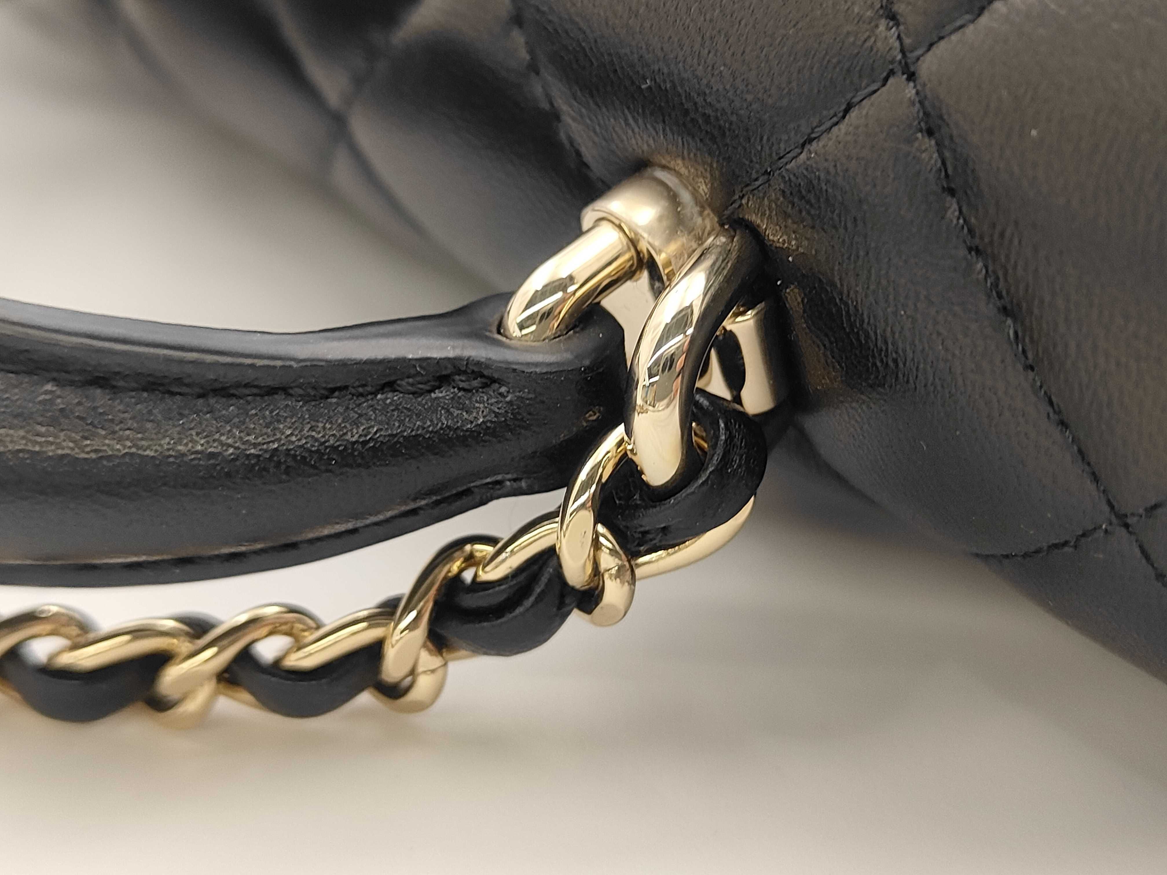 Top Handle Flap Bag, Lambskin, Black, Gold Hardware, Serial Plate, E107N3U7 AS2431, Handbag — view 5