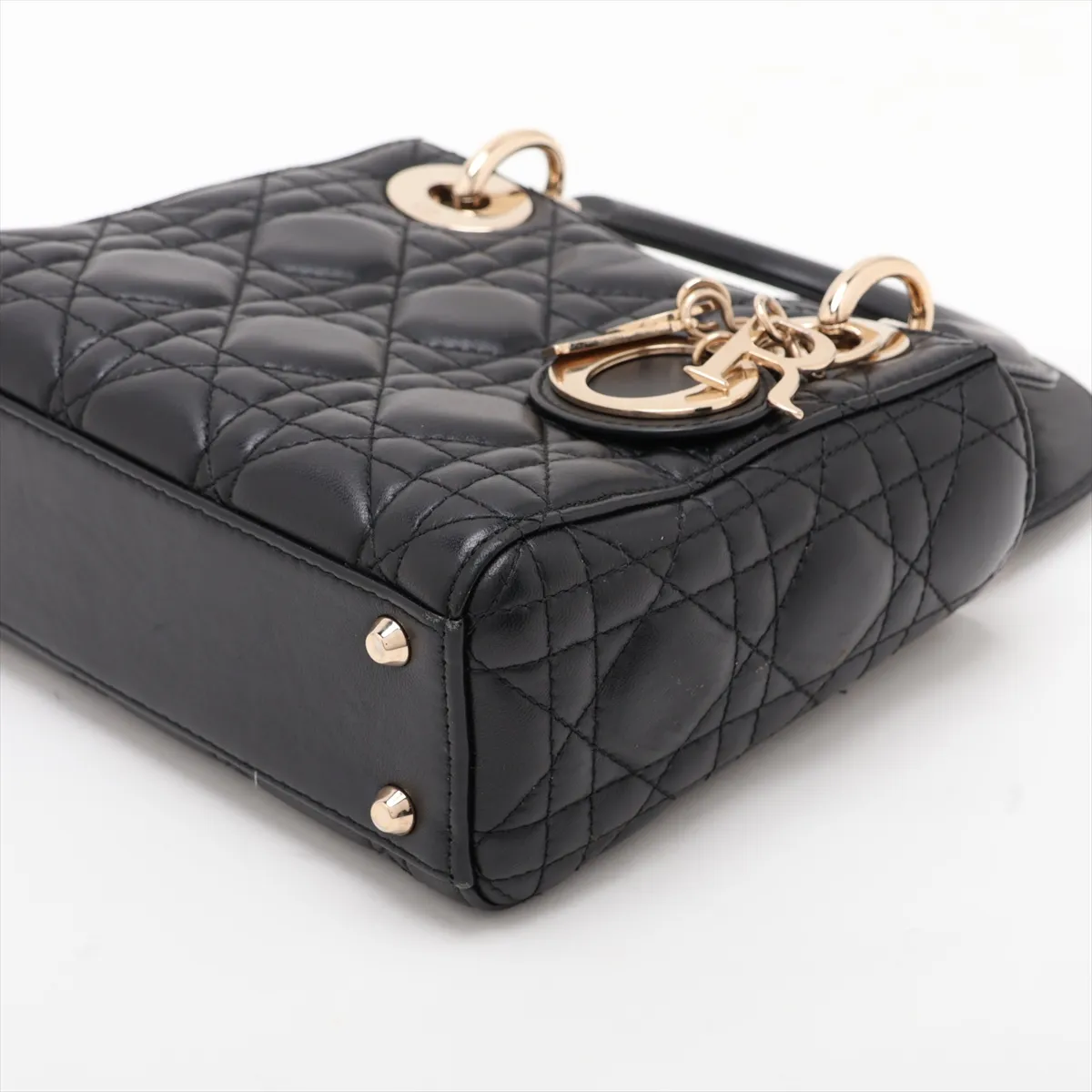 Cannage Lady Dior Mini Leather 2-Way Handbag, Black — view 3