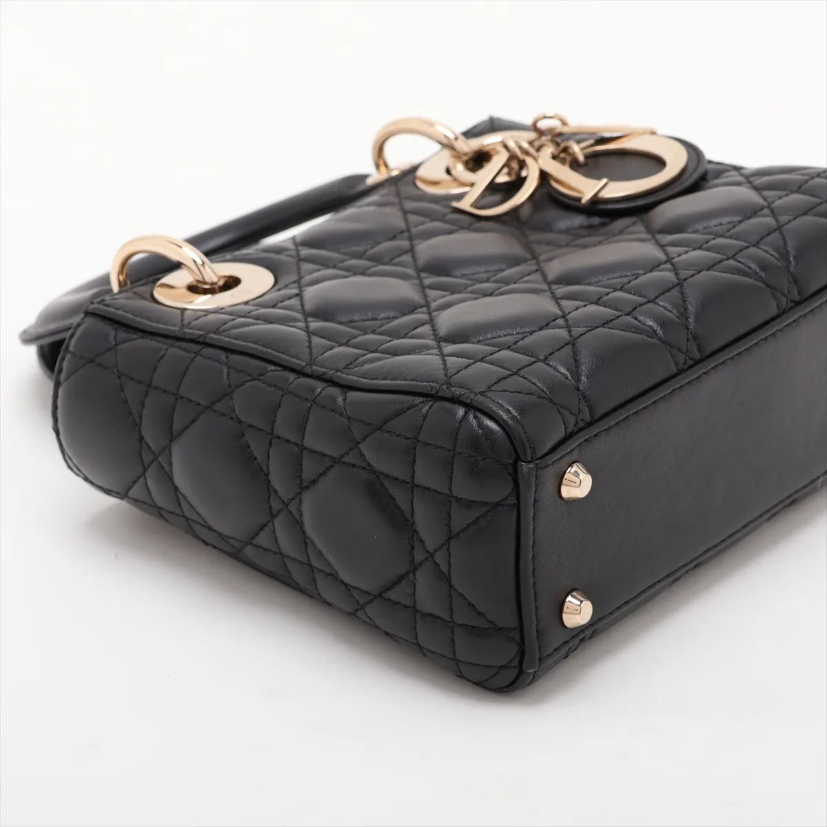 Cannage Lady Dior Mini Leather 2-Way Handbag, Black — view 4