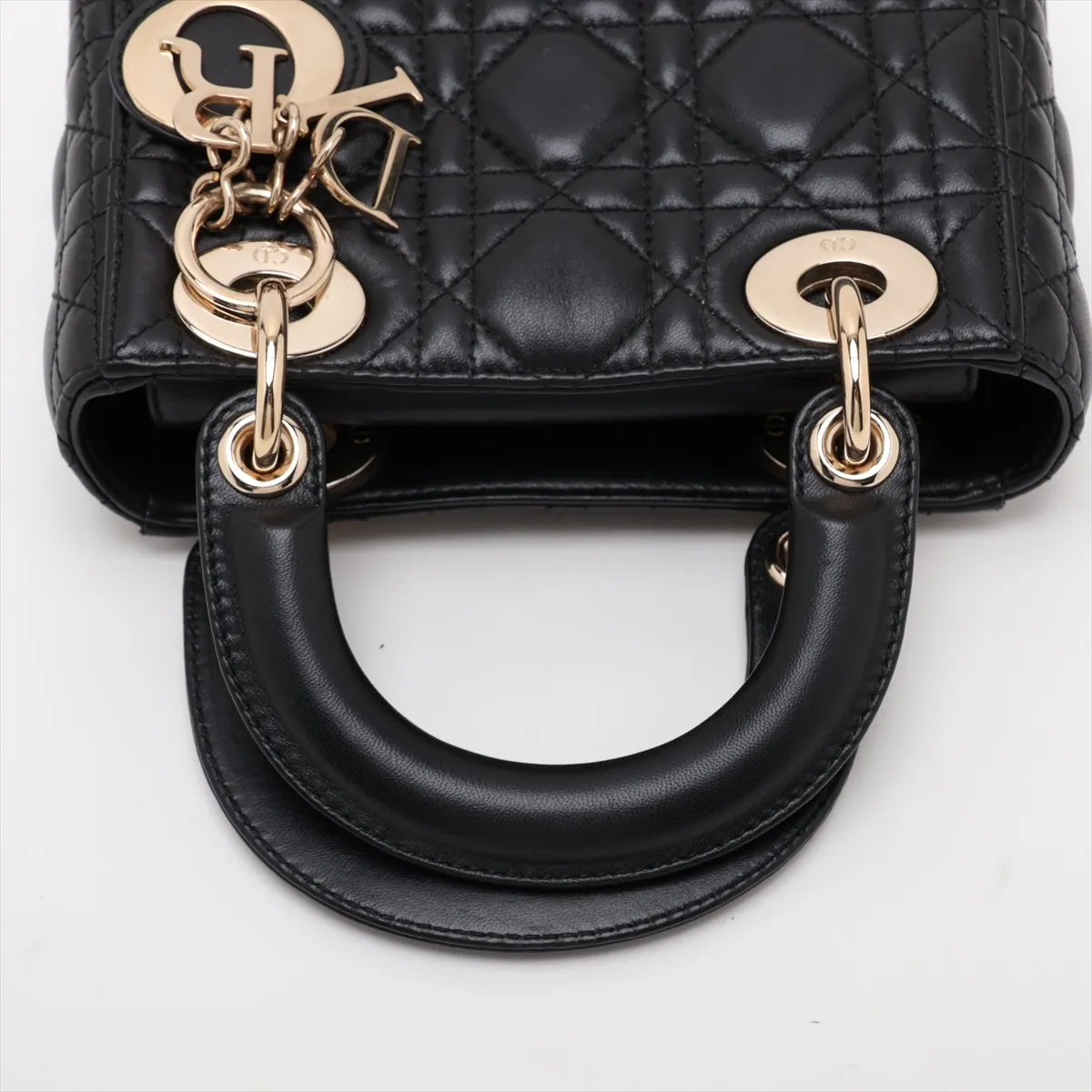 Cannage Lady Dior Mini Leather 2-Way Handbag, Black — view 5