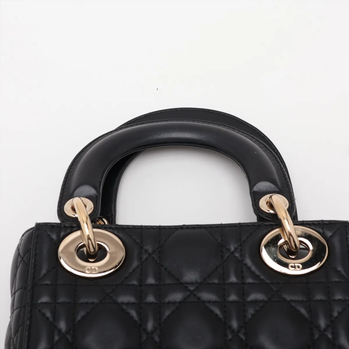 Cannage Lady Dior Mini Leather 2-Way Handbag, Black — view 6