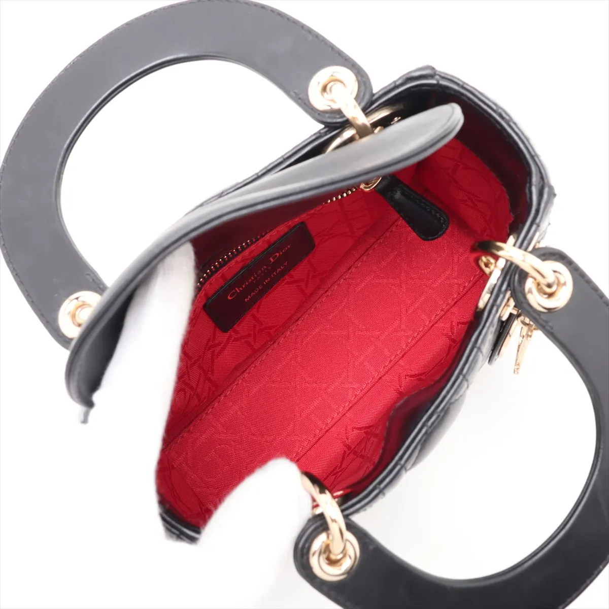 Cannage Lady Dior Mini Leather 2-Way Handbag, Black — view 8
