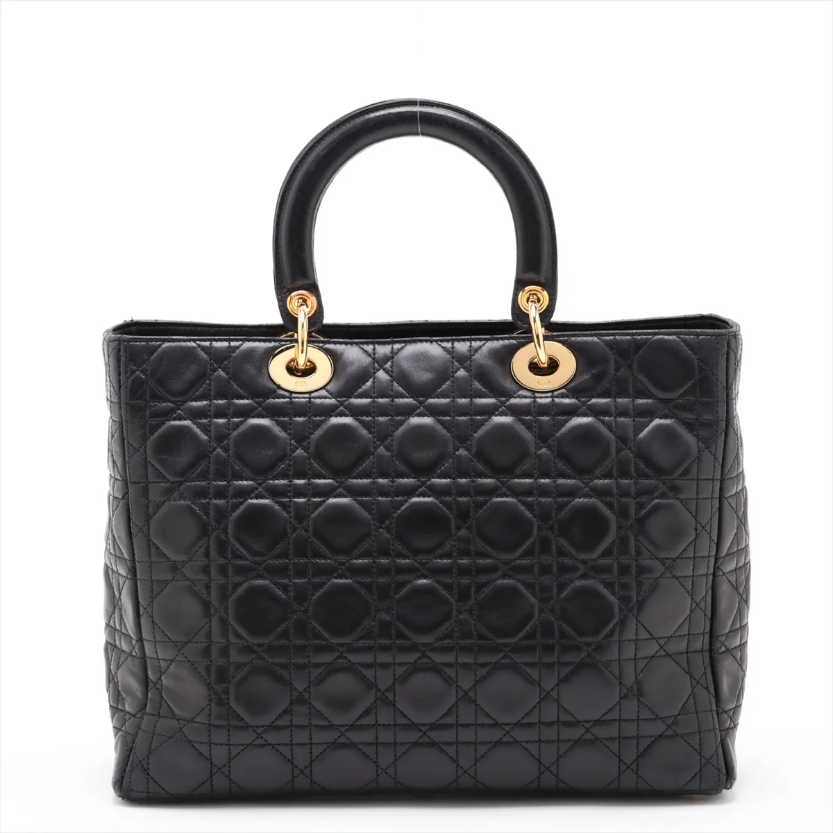 Lady Dior Cannage Leather Handbag, Black — view 2