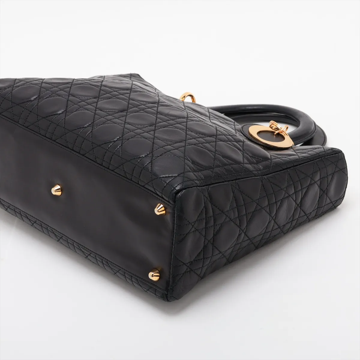Lady Dior Cannage Leather Handbag, Black — view 3