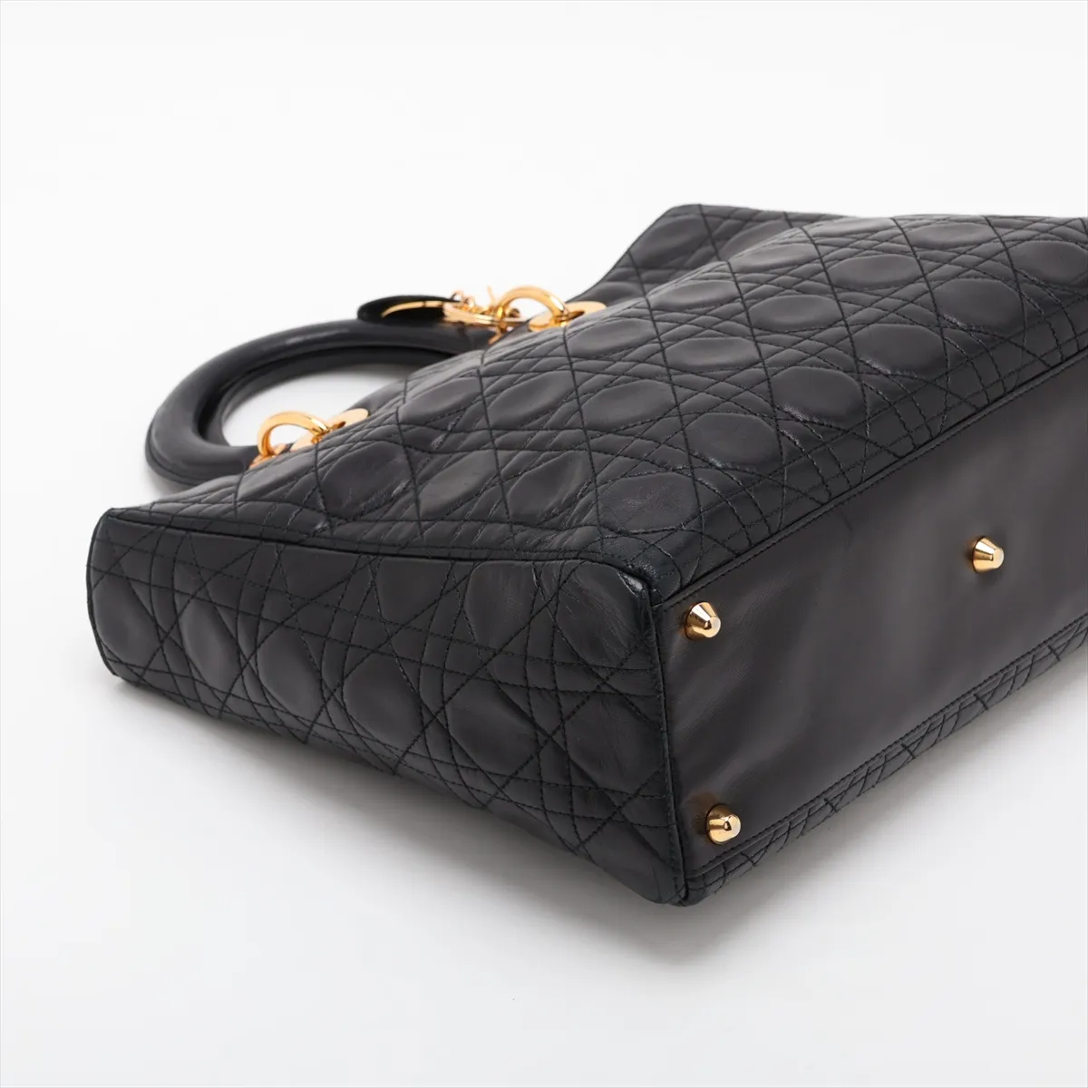 Lady Dior Cannage Leather Handbag, Black — view 4