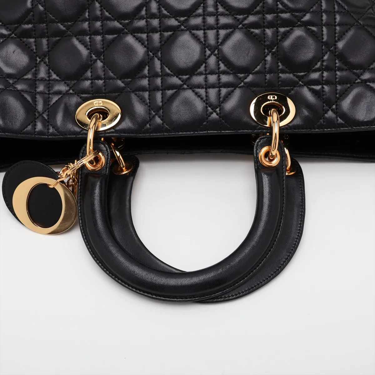 Lady Dior Cannage Leather Handbag, Black — view 5