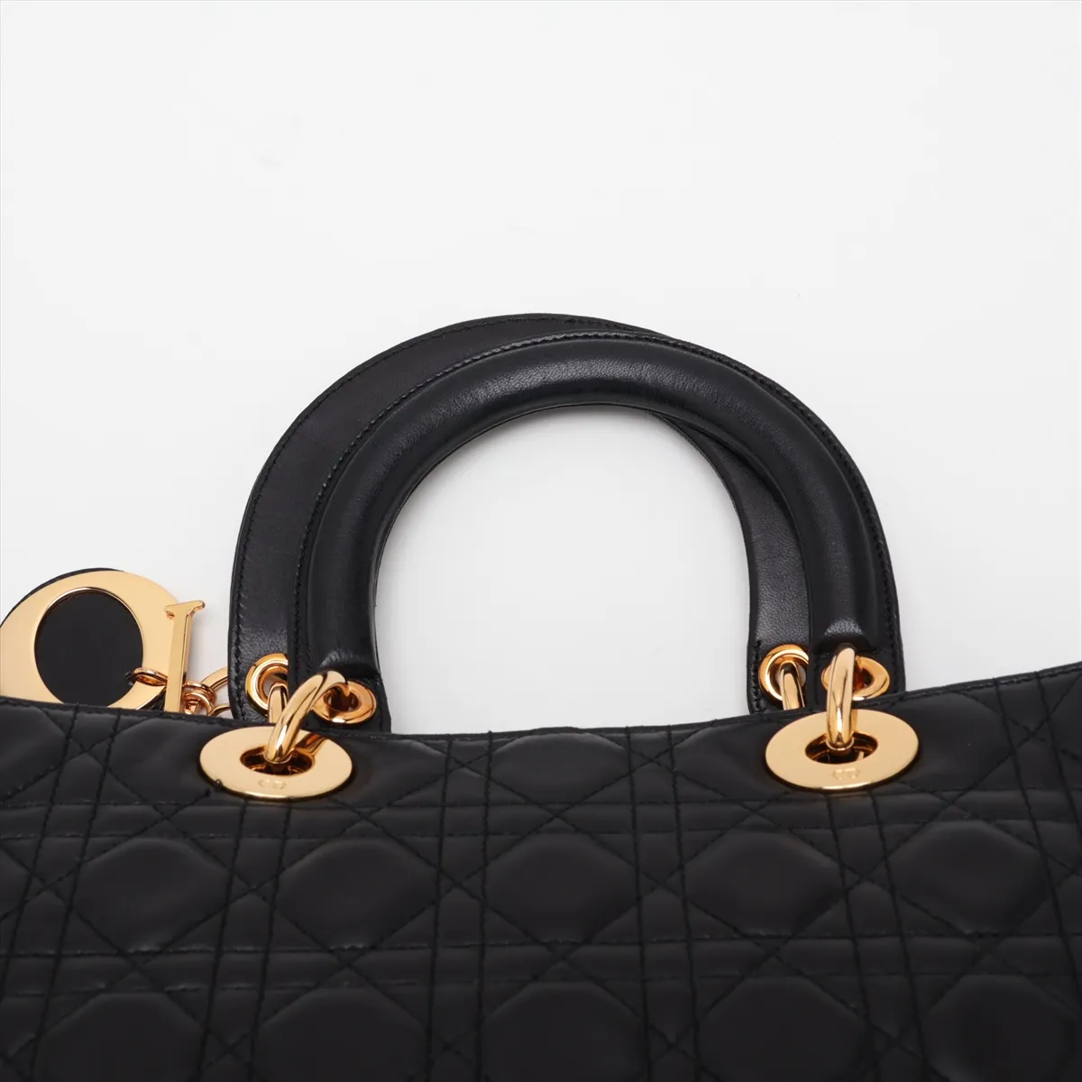 Lady Dior Cannage Leather Handbag, Black — view 6