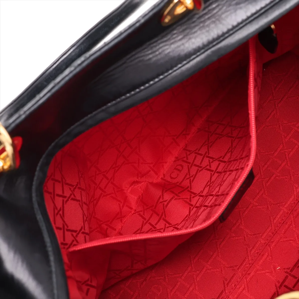 Lady Dior Cannage Leather Handbag, Black — view 8
