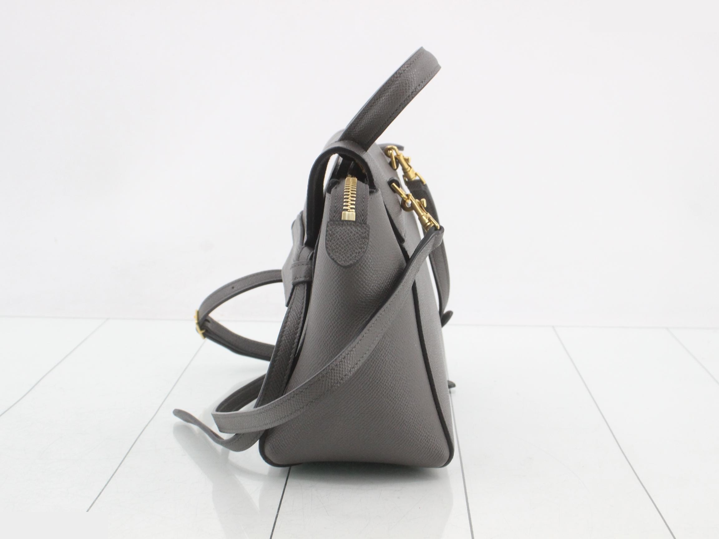 Leather Belt Bag Nano 2-Way Handbag, Gray — view 3