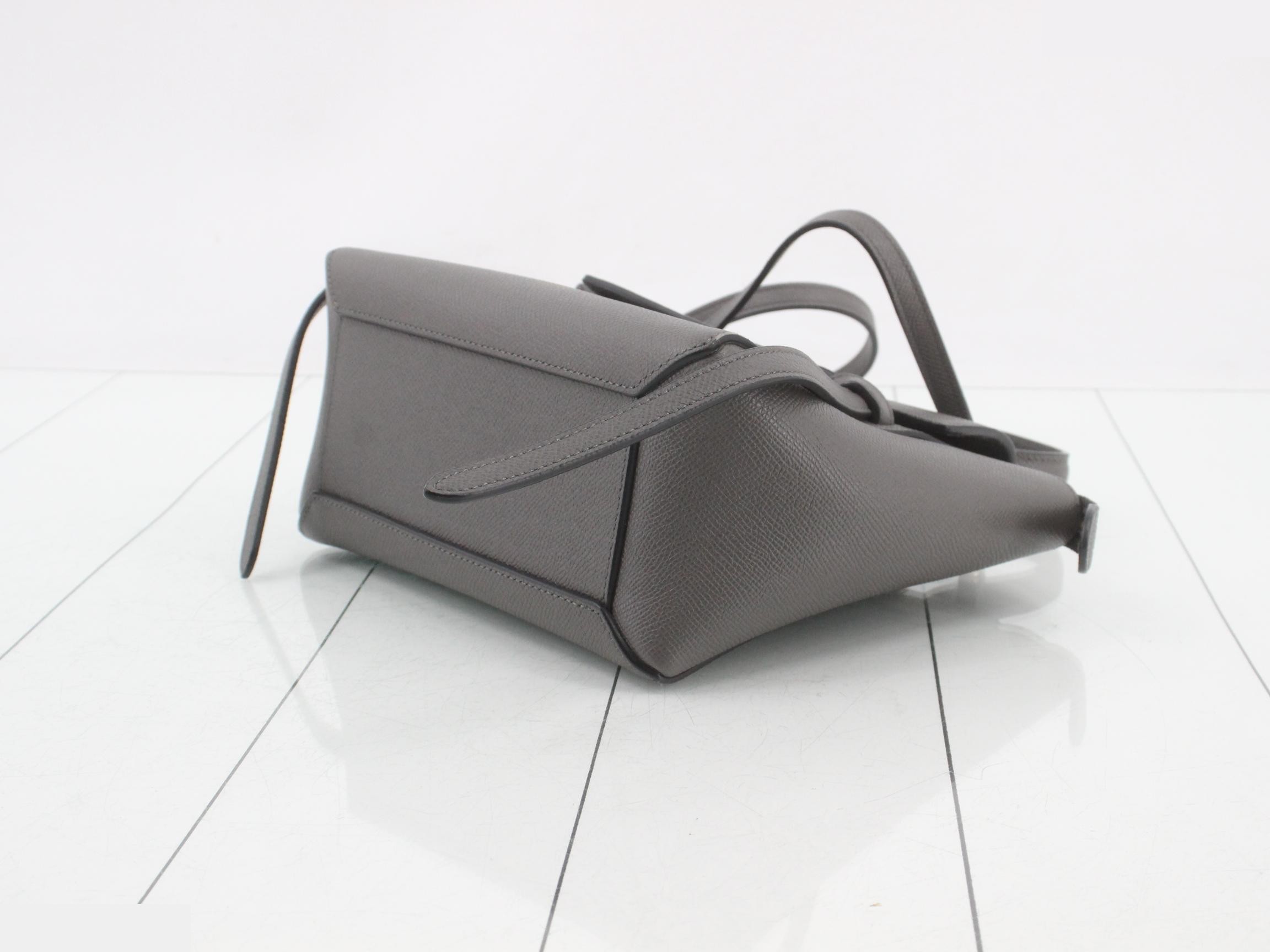Leather Belt Bag Nano 2-Way Handbag, Gray — view 6