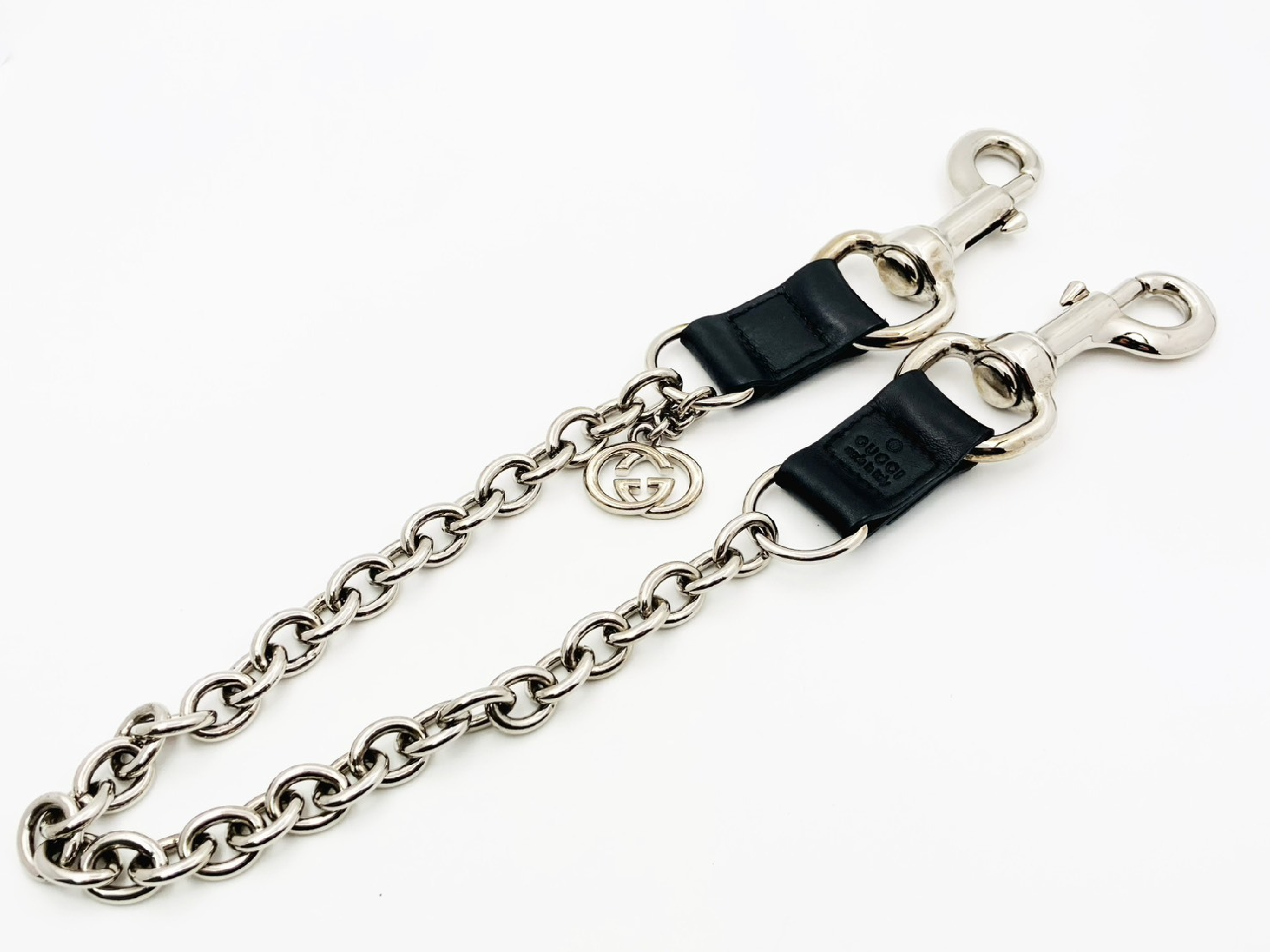Interlocking G Wallet Chain, Leather x Metal, Silver x Black, Other Accessories