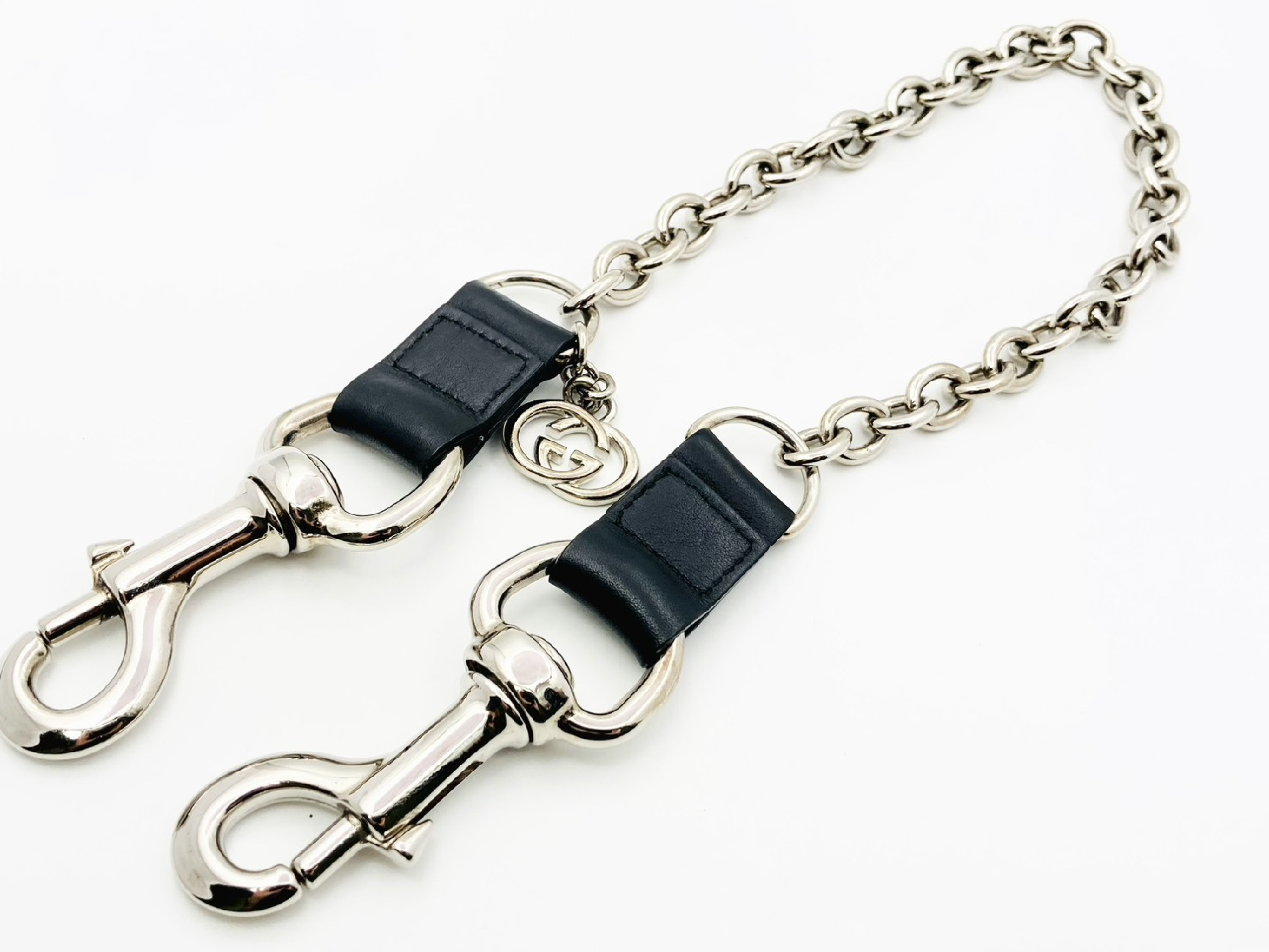 Interlocking G Wallet Chain, Leather x Metal, Silver x Black, Other Accessories — view 2