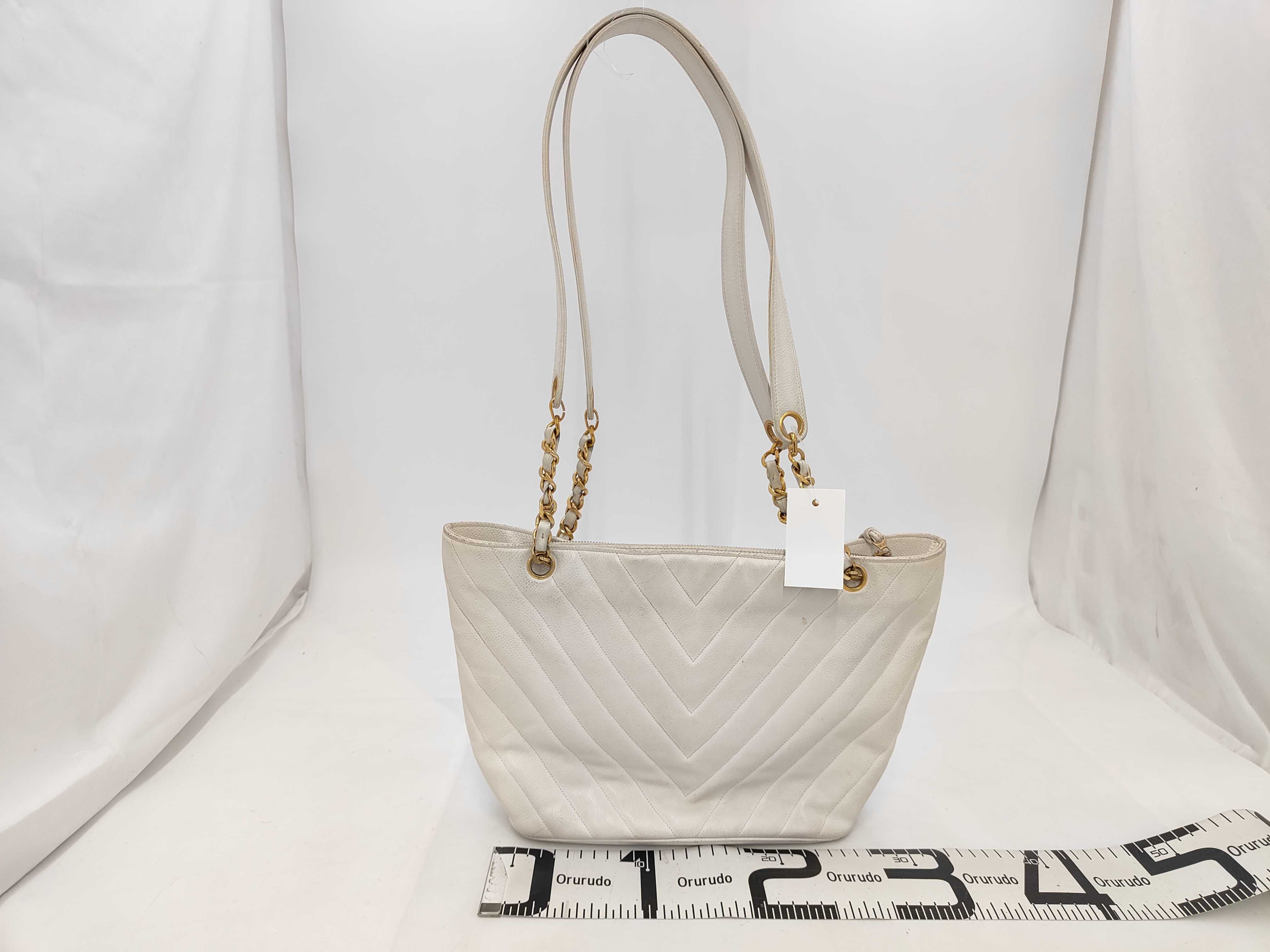 Caviar Skin V-Stitch Ball Charm Chain Tote Shoulder Bag — view 2