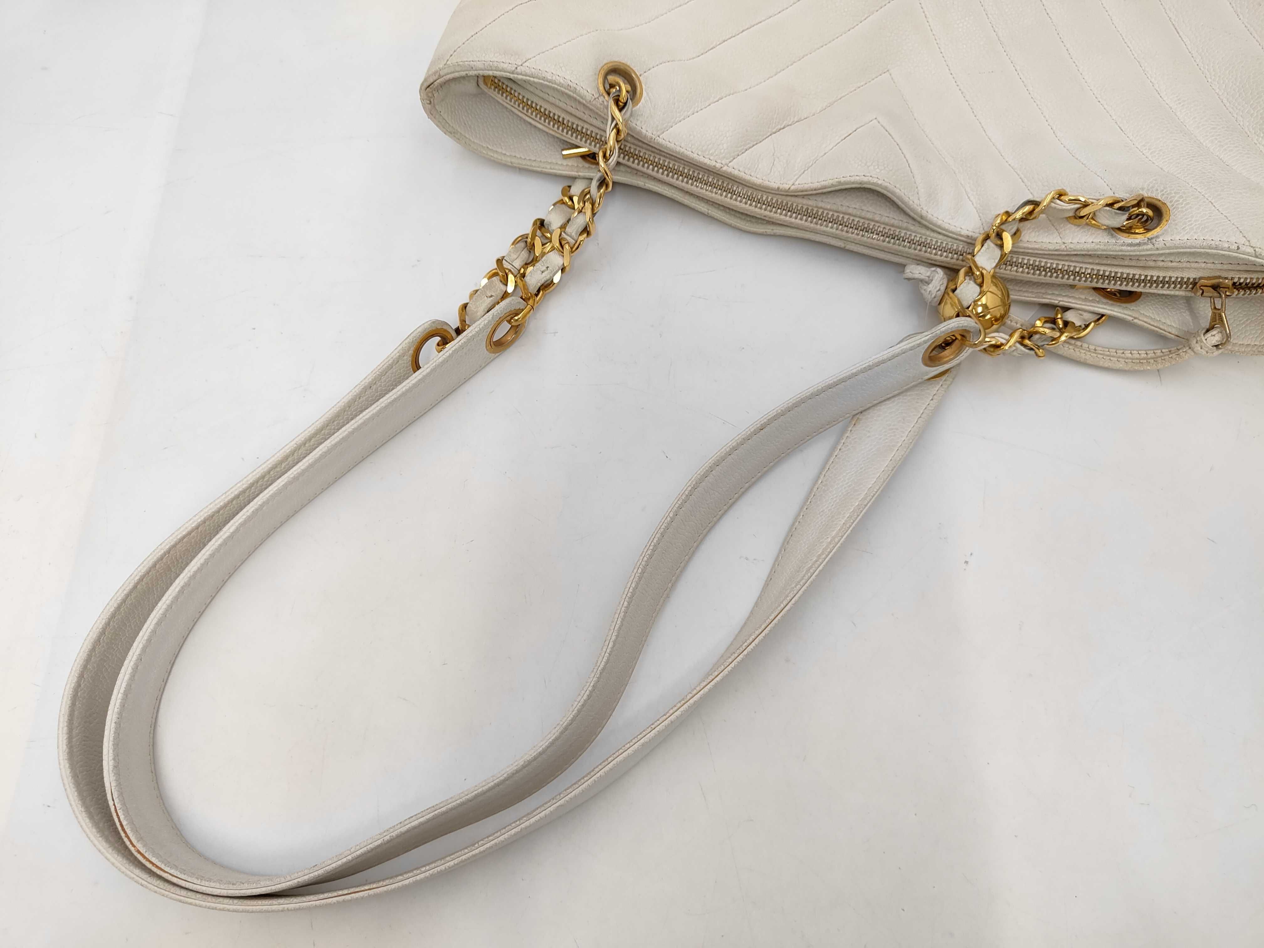 Caviar Skin V-Stitch Ball Charm Chain Tote Shoulder Bag — view 5