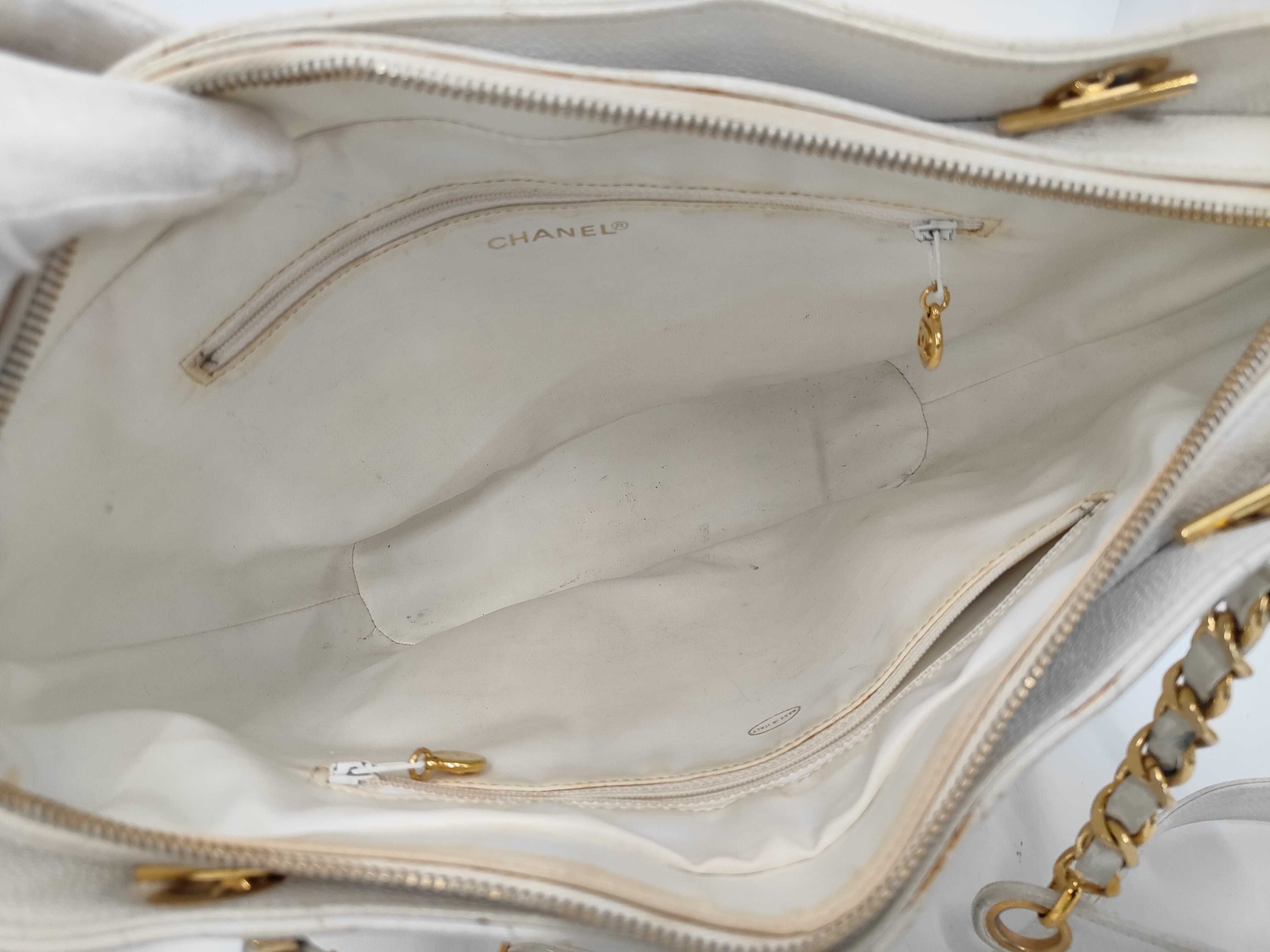 Caviar Skin V-Stitch Ball Charm Chain Tote Shoulder Bag — view 9