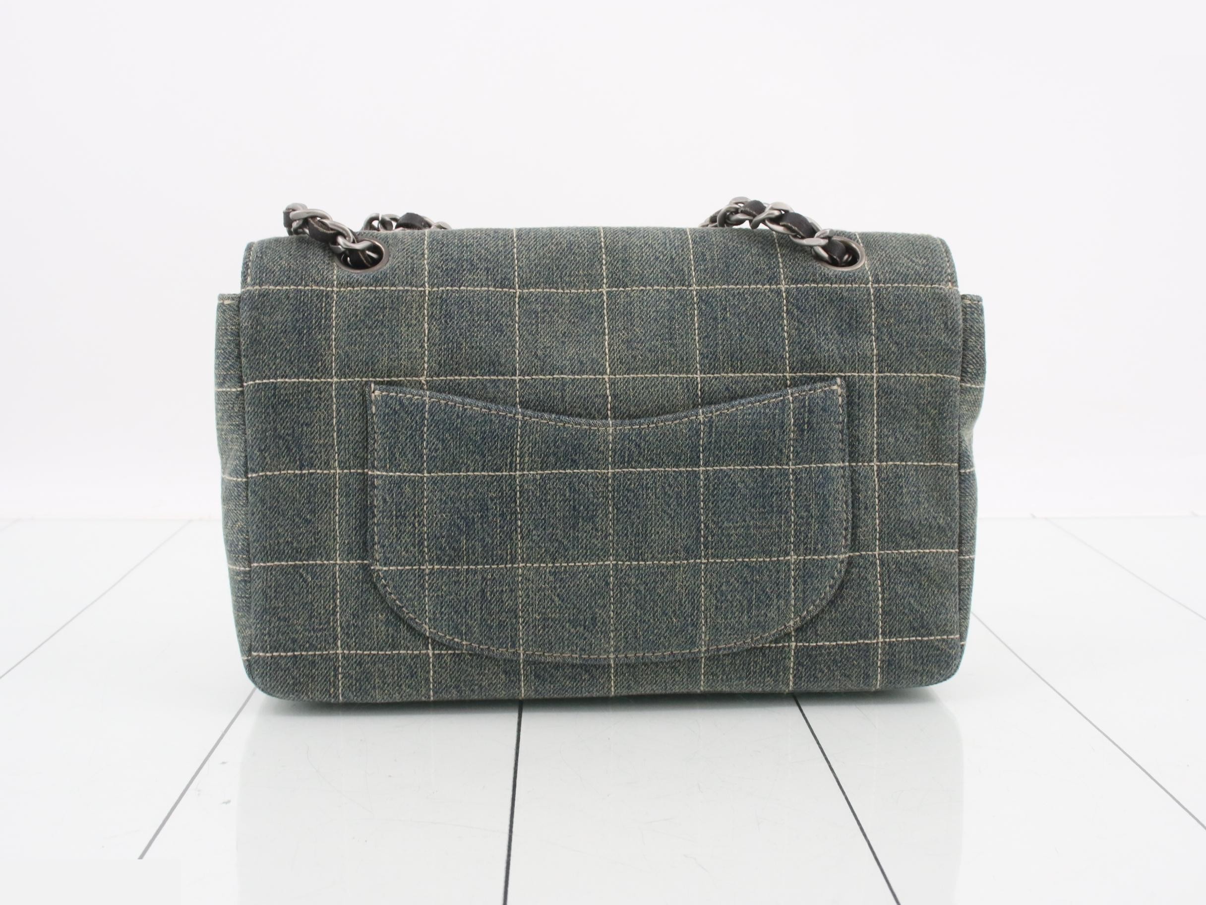Chocolate bar denim chain shoulder bag, with card slot and sole, item number 6. — view 2