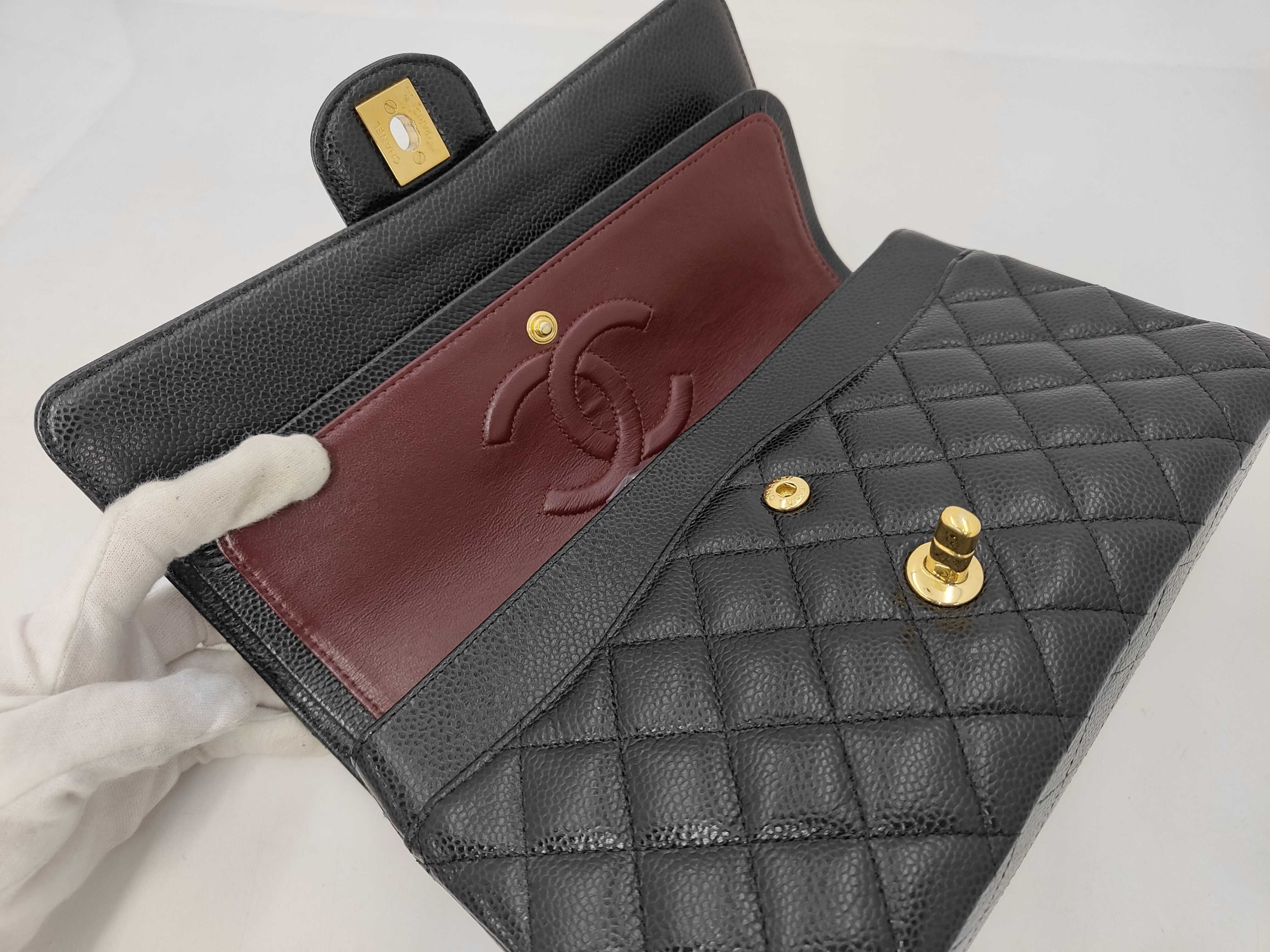 Caviar Skin Matelassé Double Flap Chain Shoulder Bag (Serial Number 24) with original seal and dust bag. — view 7
