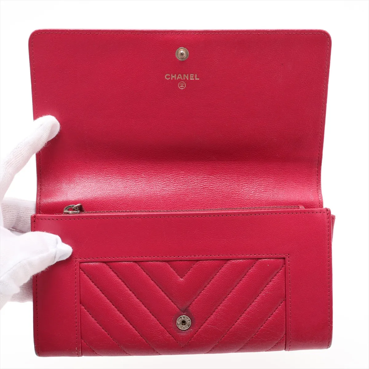 Mademoiselle Vintage Leather Long Wallet, Pink with Gold Hardware, 24699081 — view 3