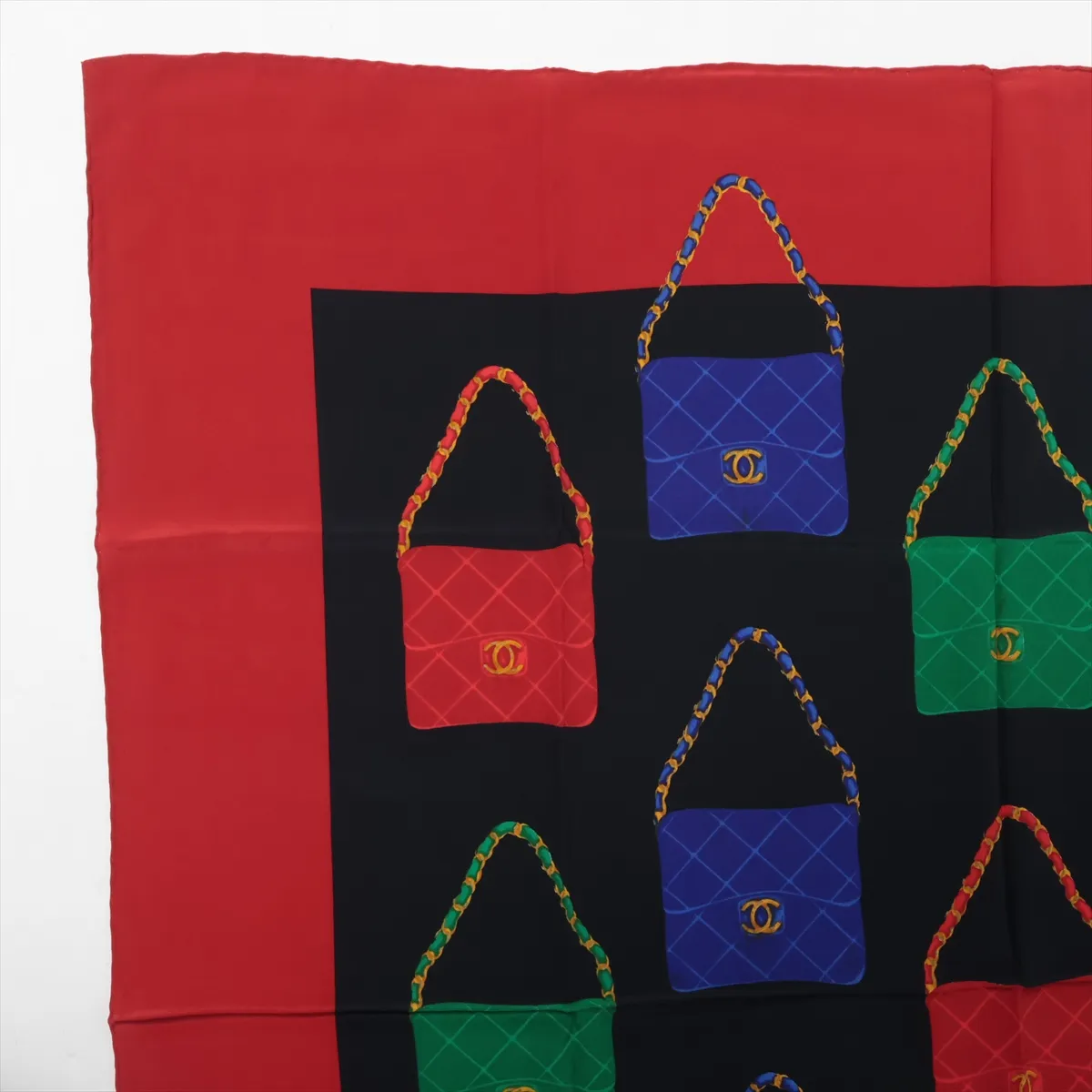 Matelassé scarf, silk, red x black. Shows signs of wear, — view 2