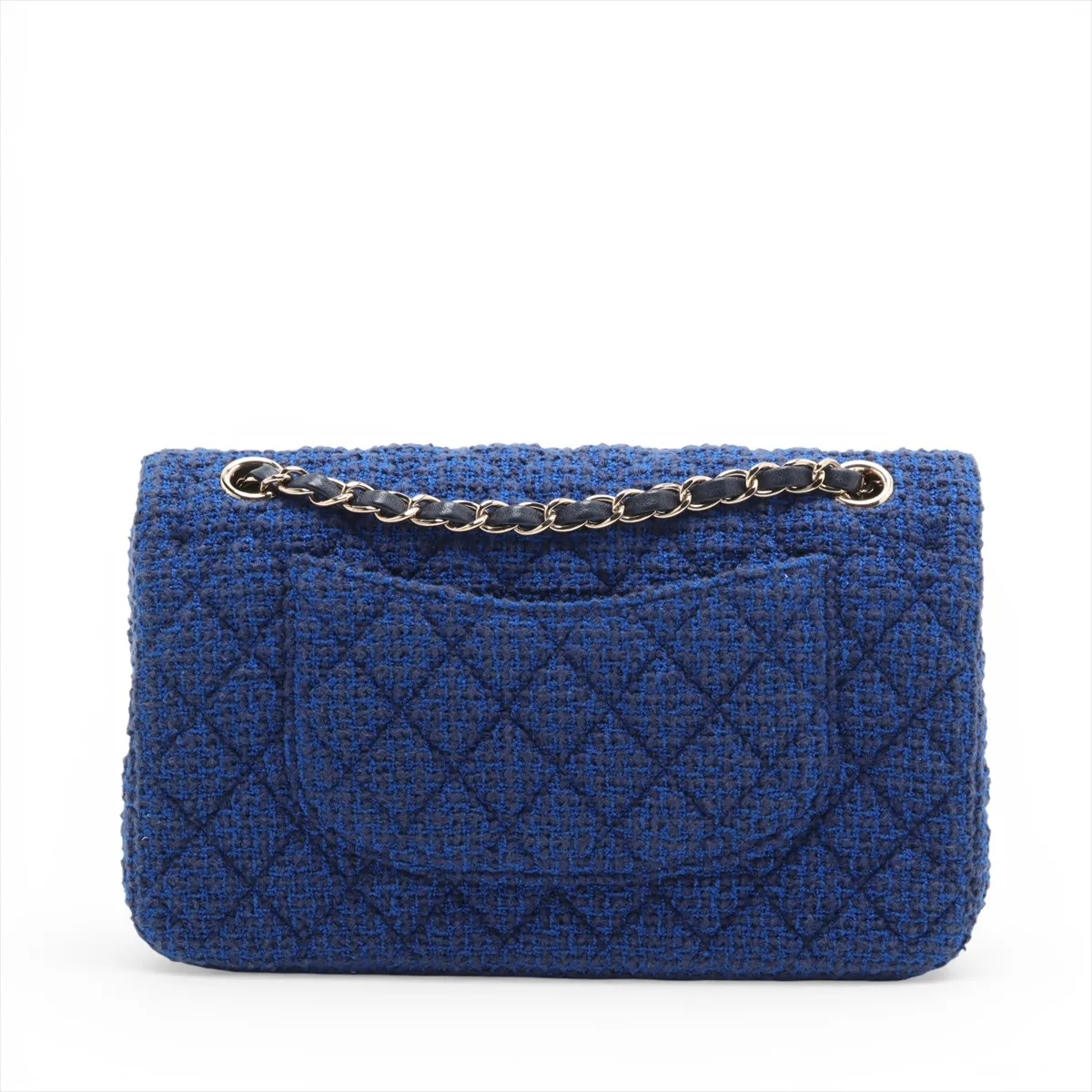 [Individually wrapped] Chanel Matelasse 25 Tweed x Lambskin Double flap Double chain bag Blue x Black Gold hardware 31225267 31 series A01112 — view 2