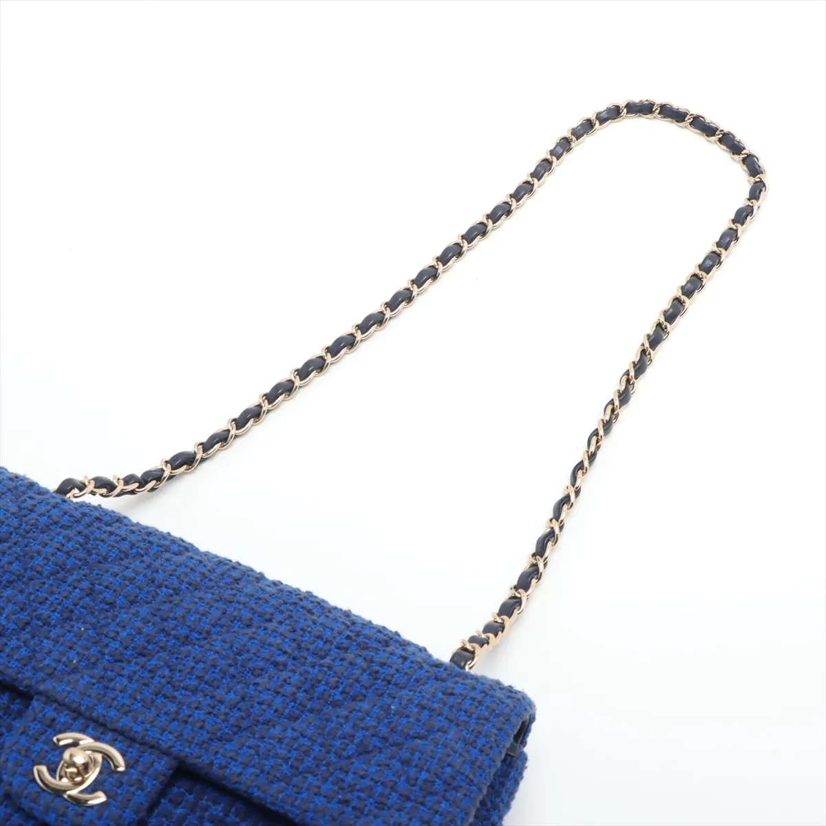 [Individually wrapped] Chanel Matelasse 25 Tweed x Lambskin Double flap Double chain bag Blue x Black Gold hardware 31225267 31 series A01112 — view 5