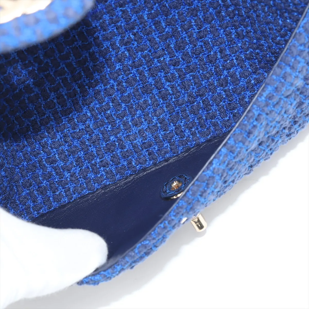 [Individually wrapped] Chanel Matelasse 25 Tweed x Lambskin Double flap Double chain bag Blue x Black Gold hardware 31225267 31 series A01112 — view 7