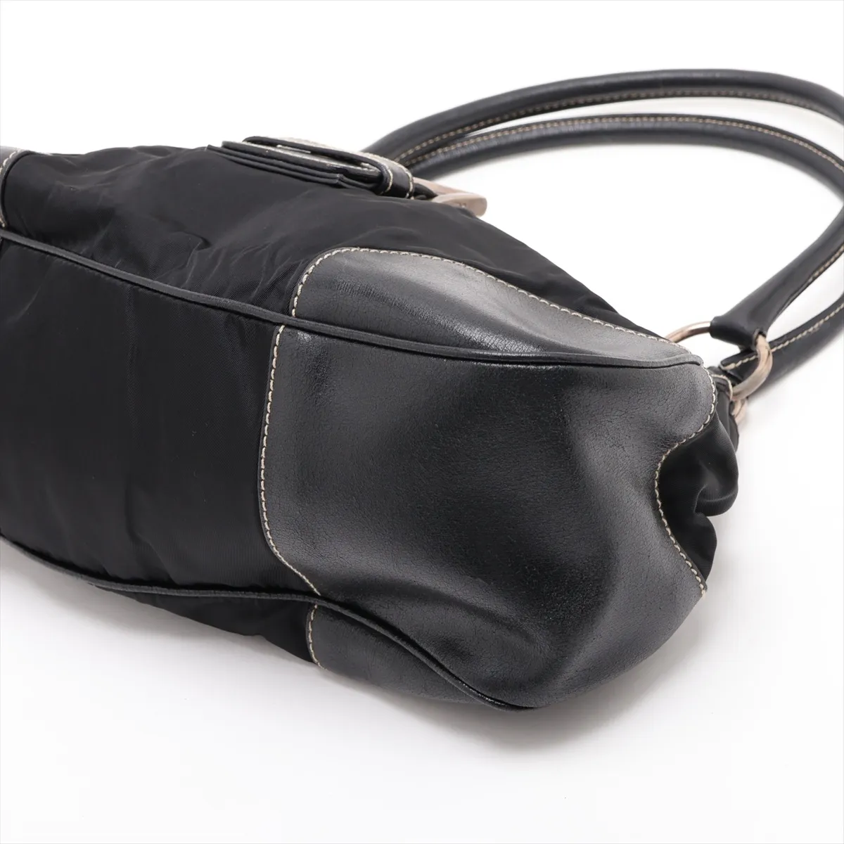 Tessuto Nylon x Leather Shoulder Bag, Black — view 3
