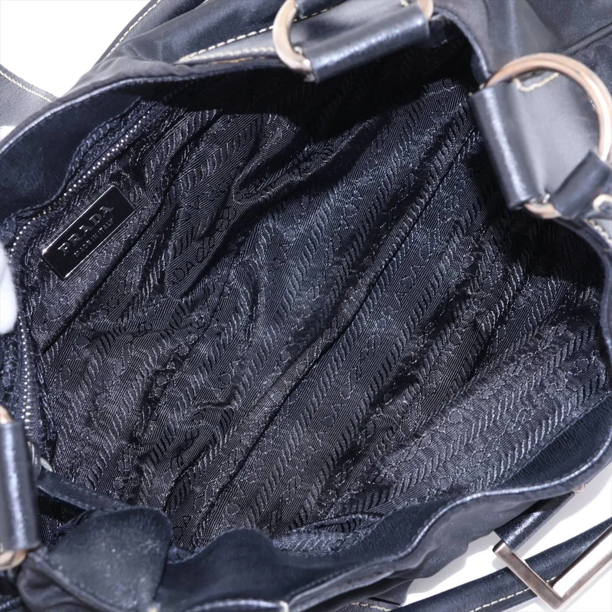Tessuto Nylon x Leather Shoulder Bag, Black — view 7