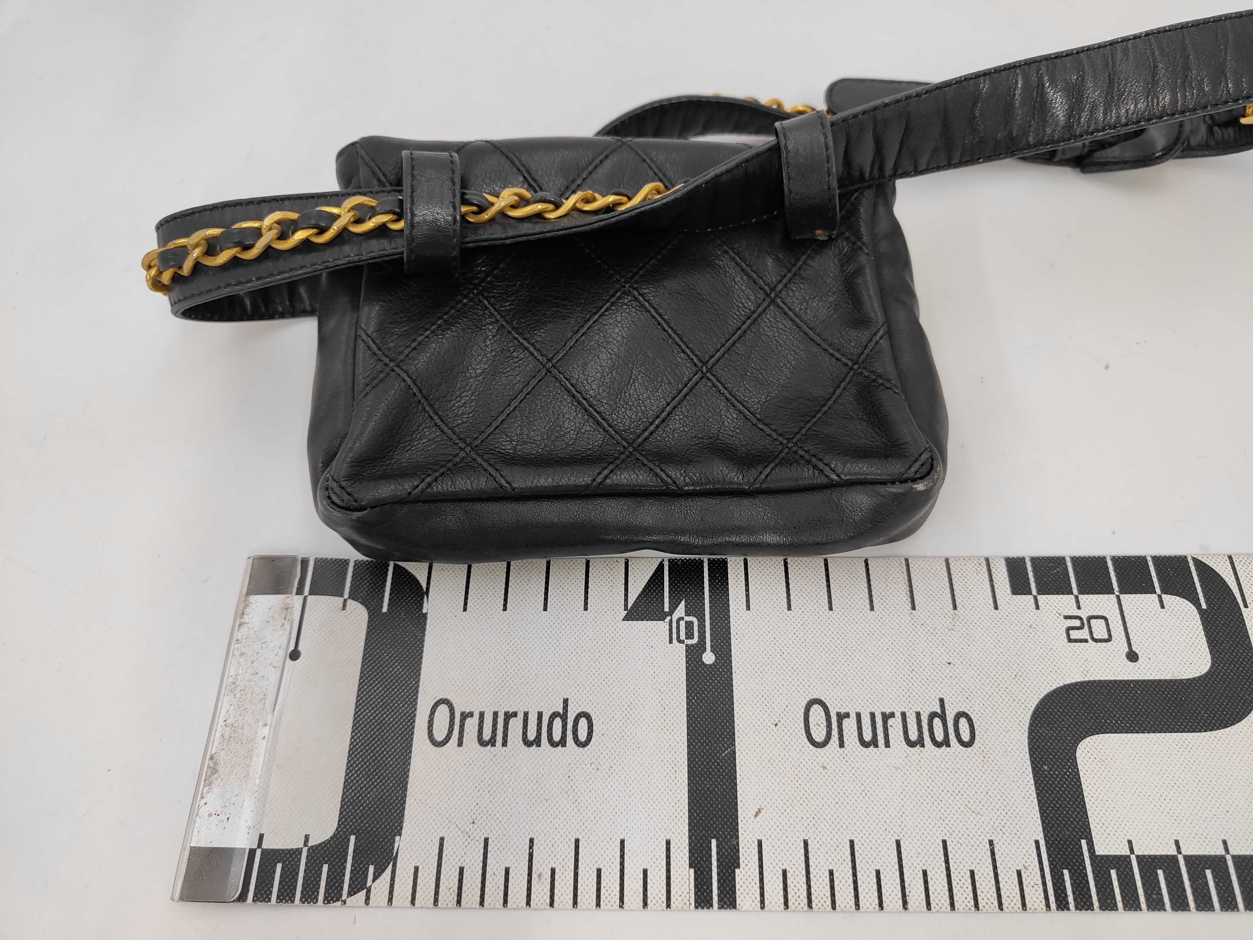 Mini Matelassé Lambskin Waist Pouch, Black with Gold Hardware — view 2