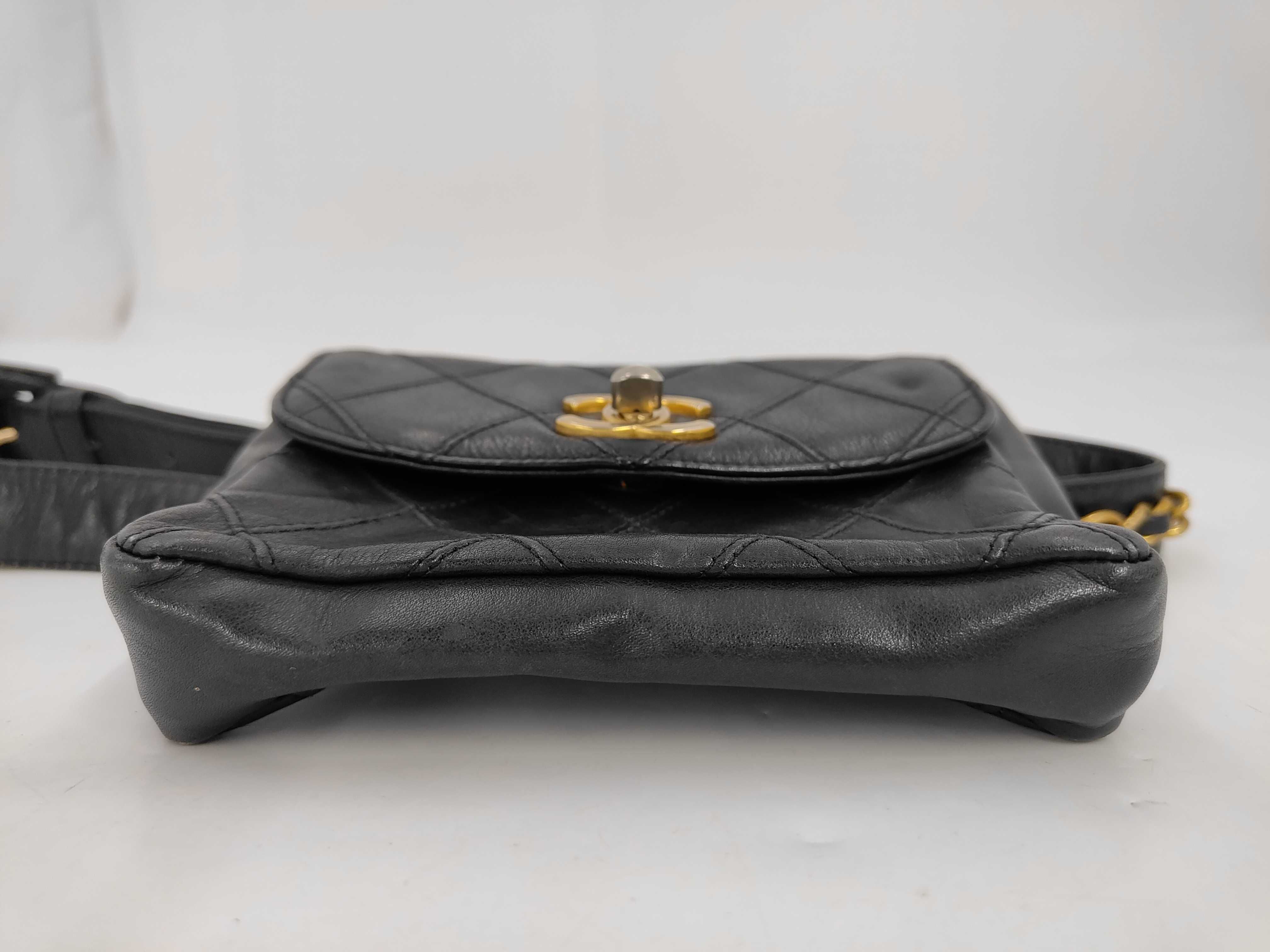 Mini Matelassé Lambskin Waist Pouch, Black with Gold Hardware — view 5