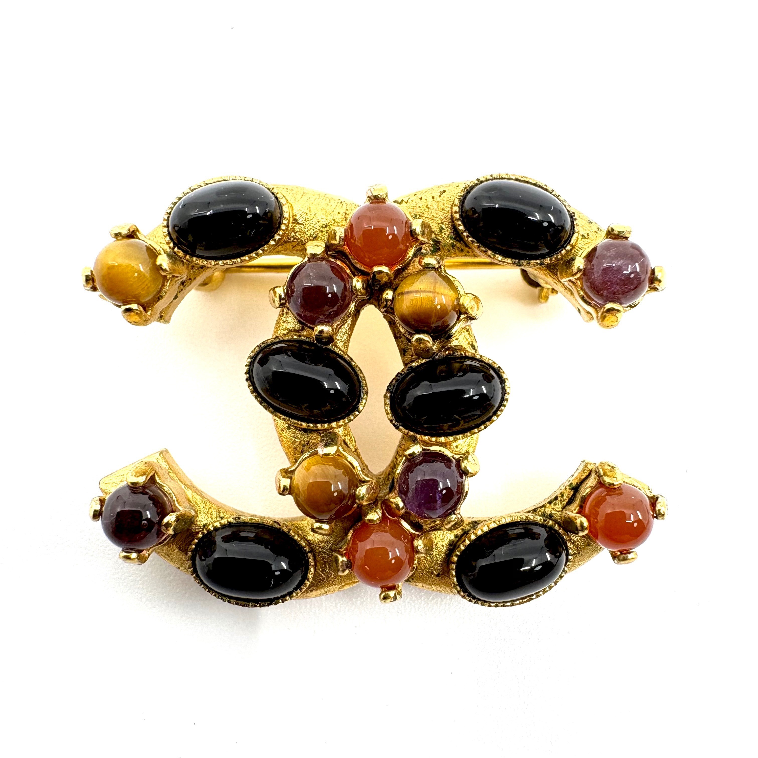 Coco Mark Color Stone Tiger's Eye (Precious Metal) Brooch