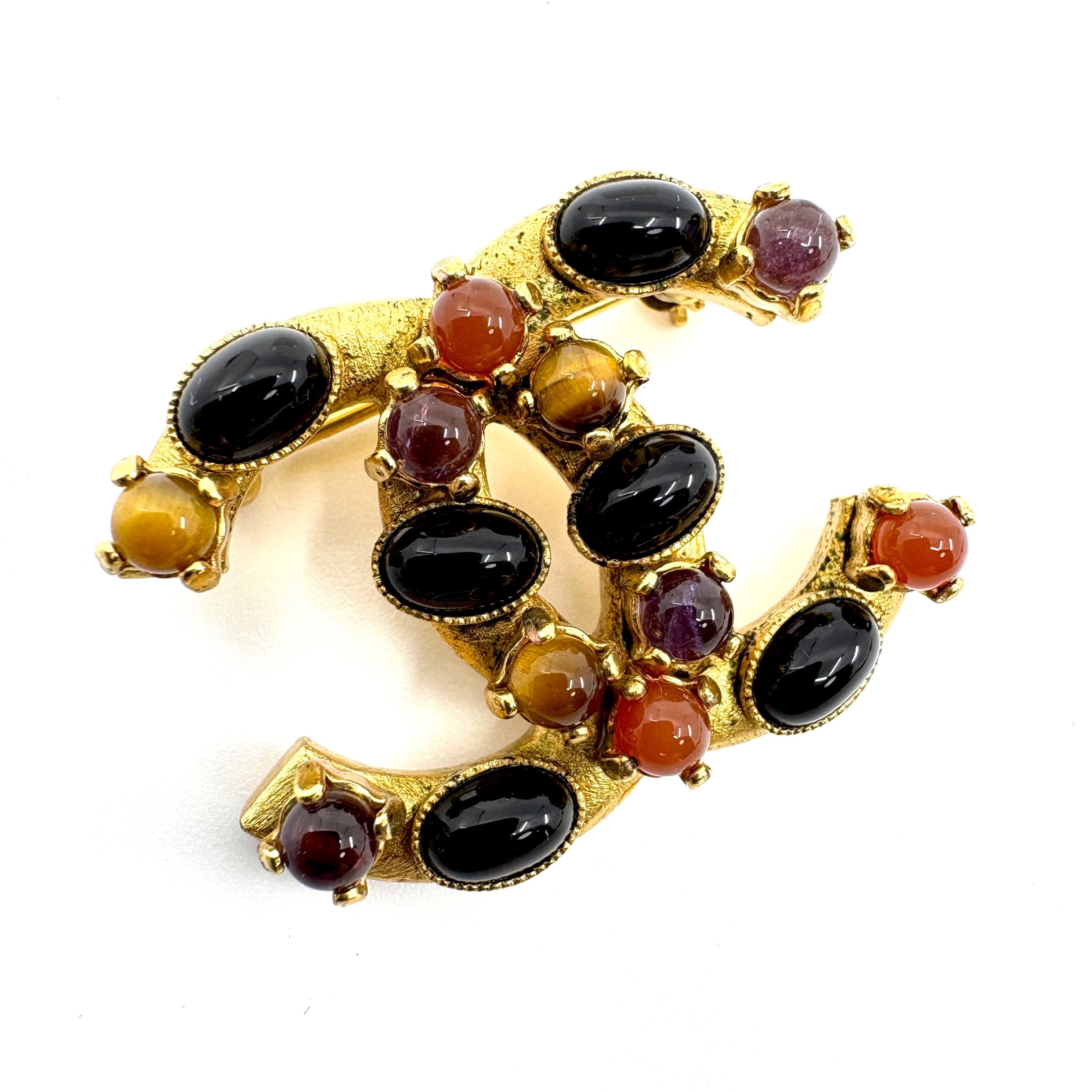 Coco Mark Color Stone Tiger's Eye (Precious Metal) Brooch — view 2