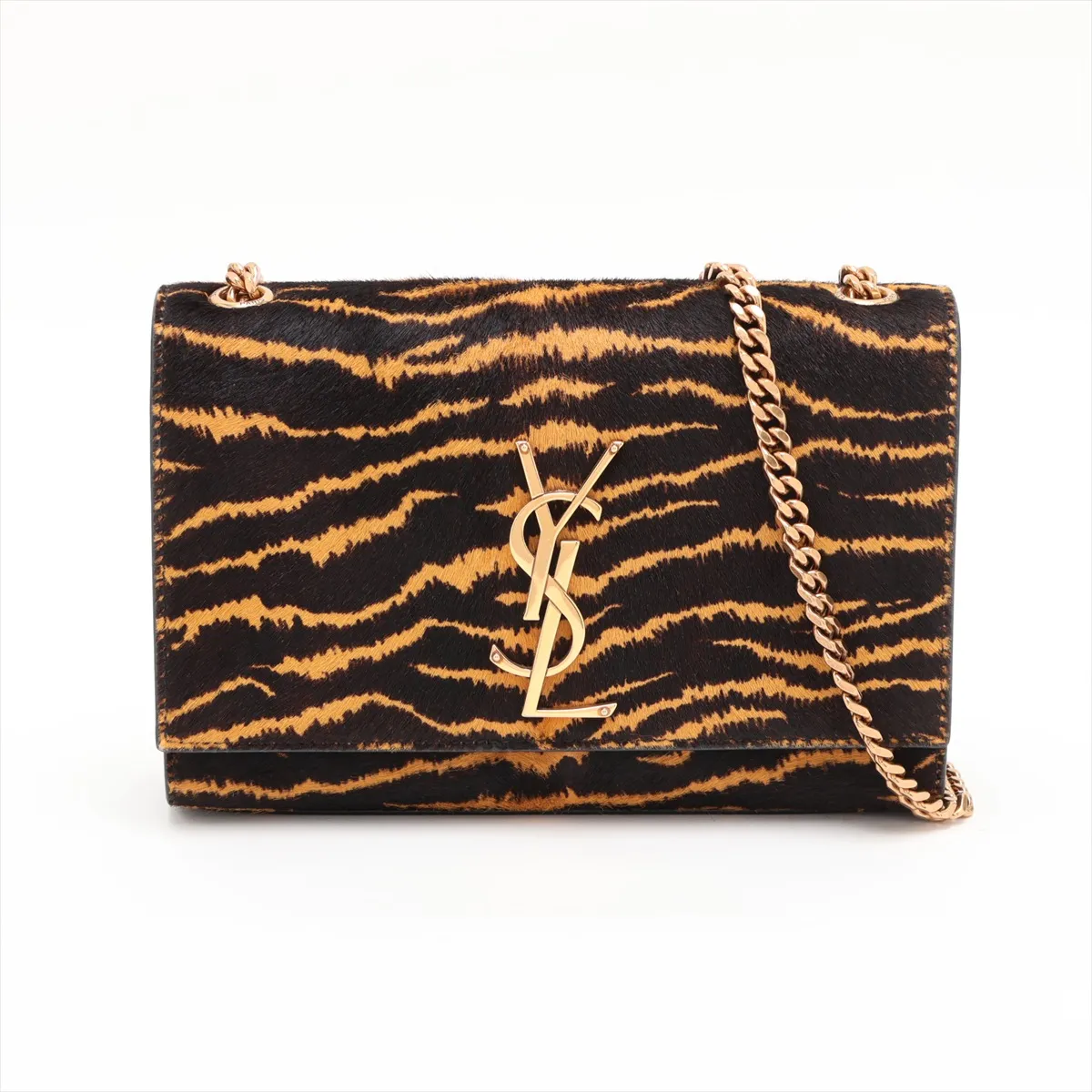 Classic Kate 469390 Calf Hair x Leather Chain Shoulder Bag Black x Brown