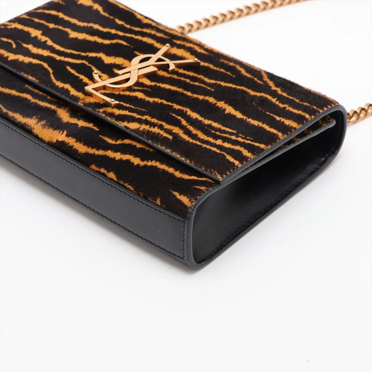 Classic Kate 469390 Calf Hair x Leather Chain Shoulder Bag Black x Brown — view 3