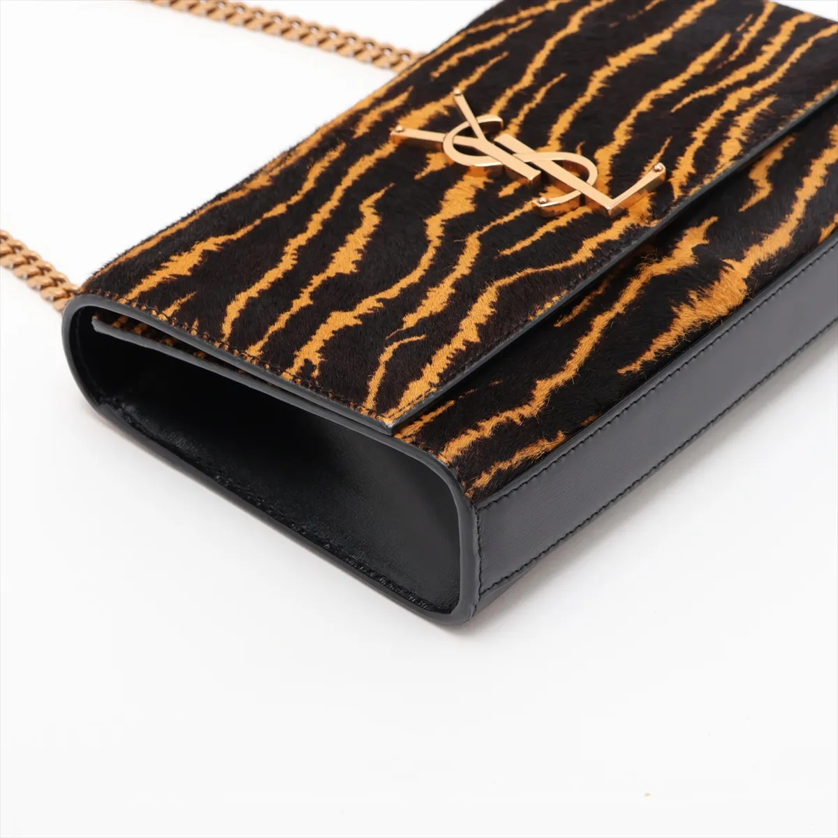 Classic Kate 469390 Calf Hair x Leather Chain Shoulder Bag Black x Brown — view 4