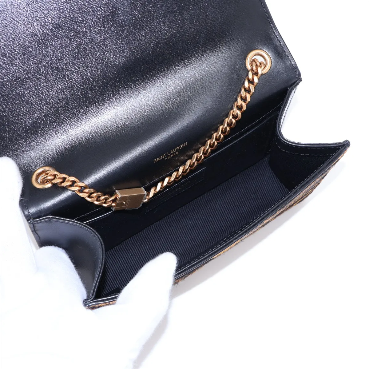 Classic Kate 469390 Calf Hair x Leather Chain Shoulder Bag Black x Brown — view 6