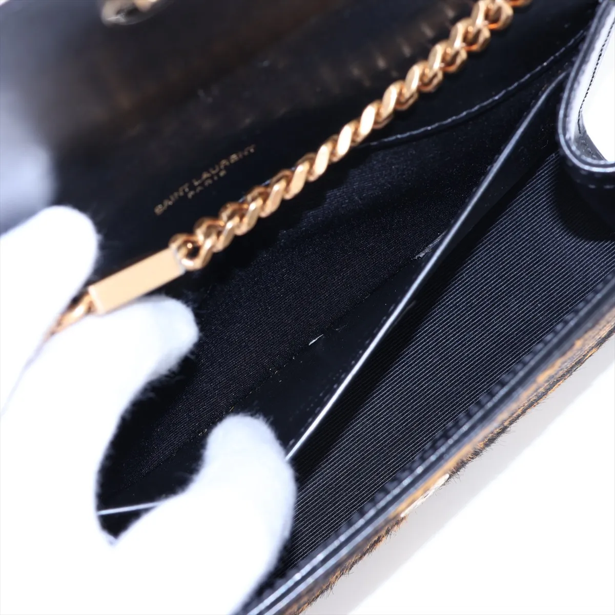 Classic Kate 469390 Calf Hair x Leather Chain Shoulder Bag Black x Brown — view 7