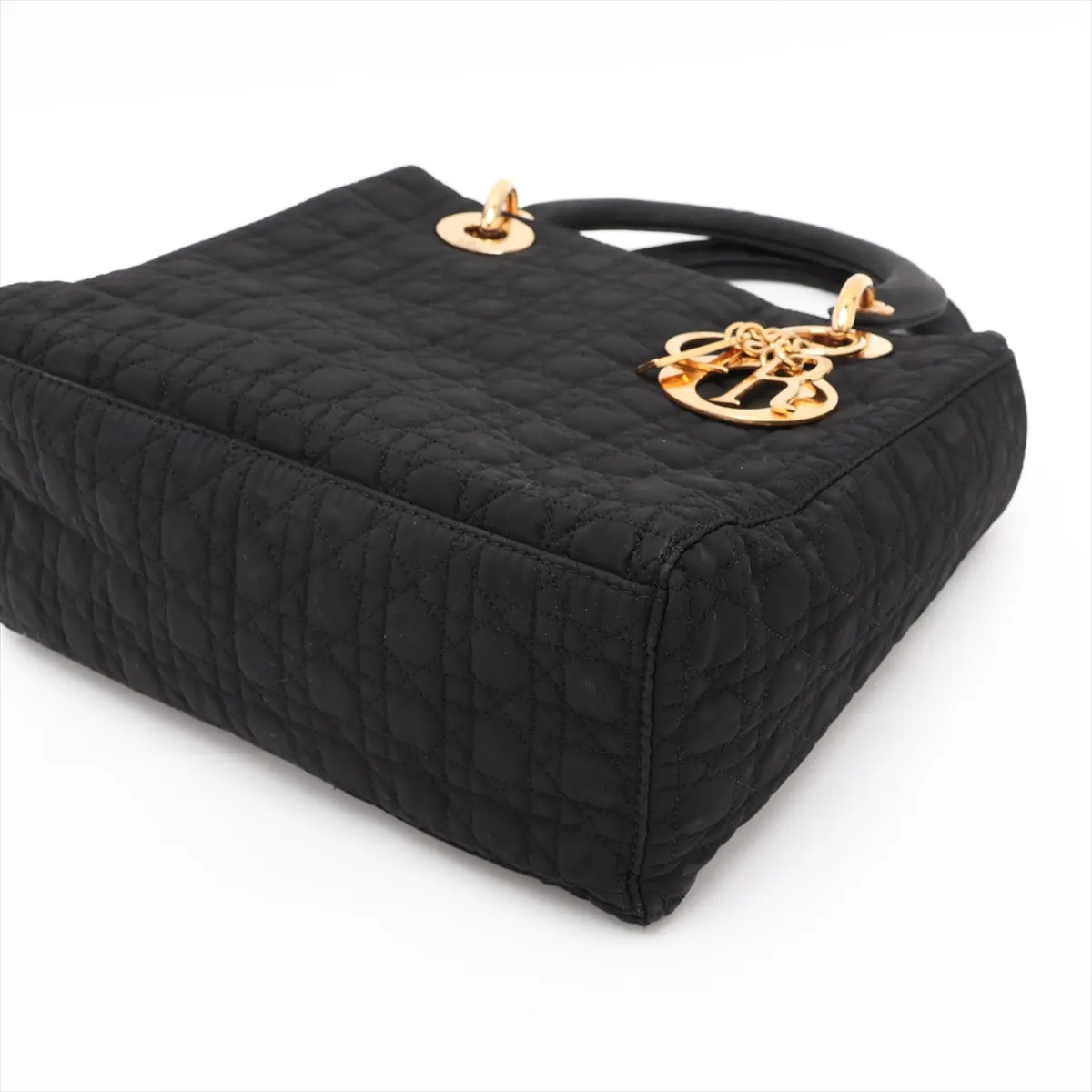Lady Dior Cannage Nylon Handbag, Black — view 3