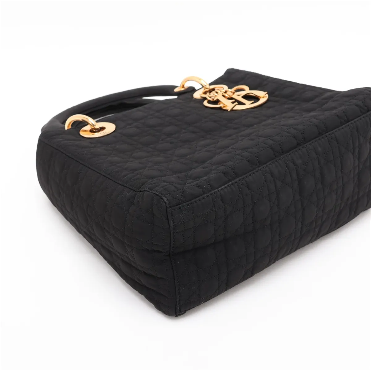 Lady Dior Cannage Nylon Handbag, Black — view 4