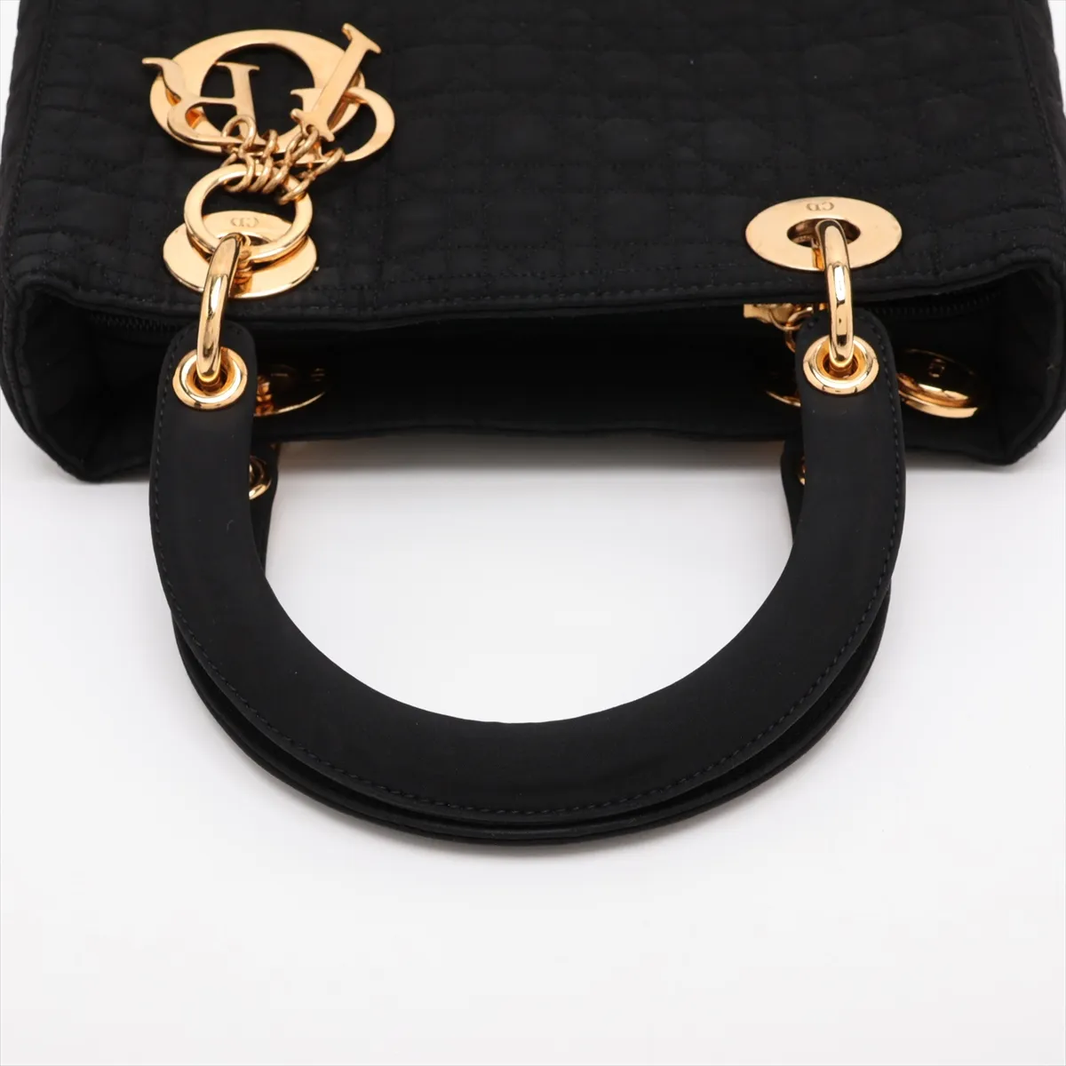 Lady Dior Cannage Nylon Handbag, Black — view 5