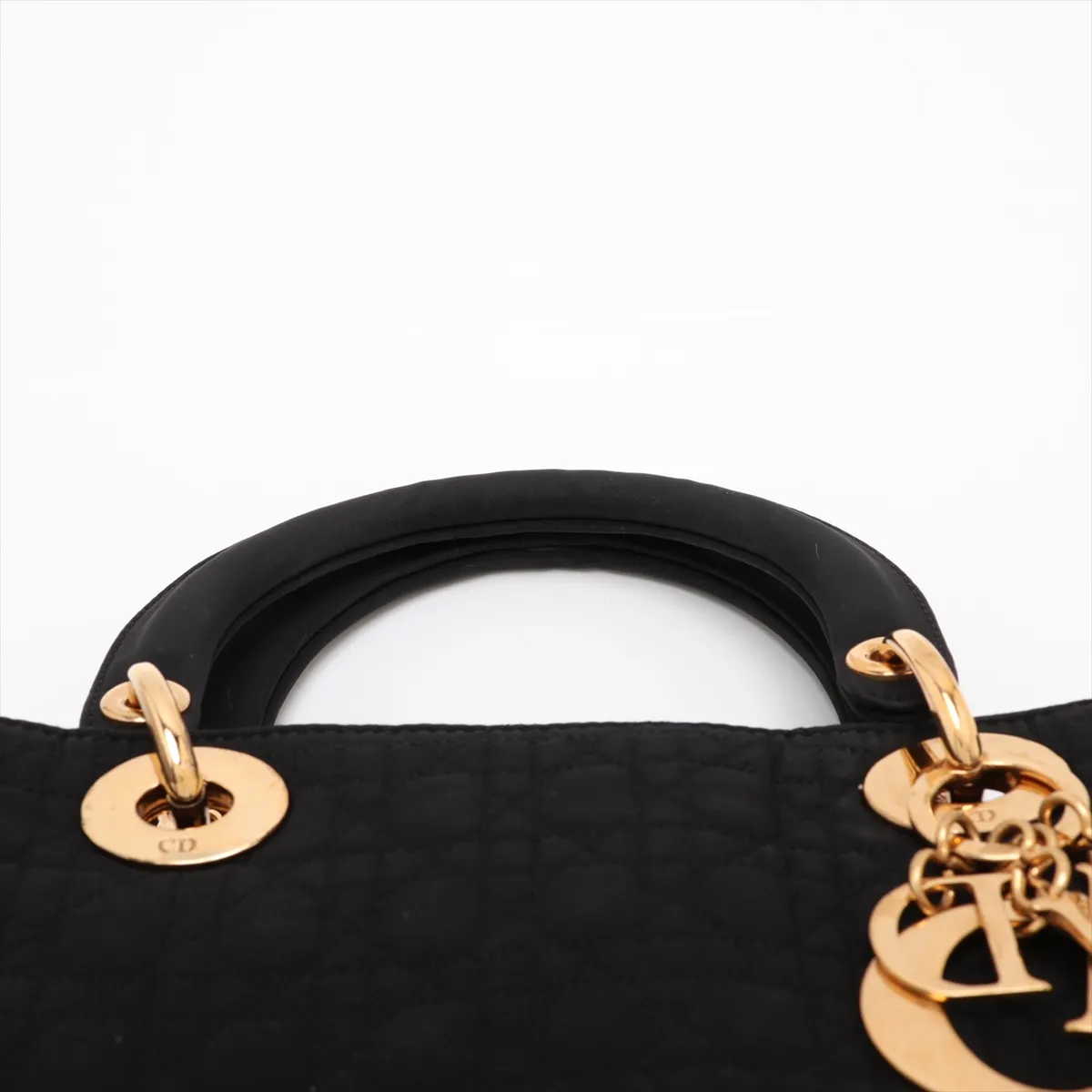 Lady Dior Cannage Nylon Handbag, Black — view 6