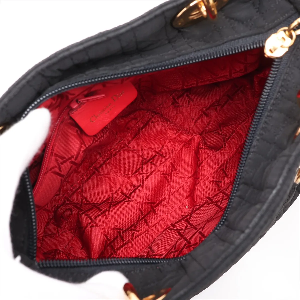 Lady Dior Cannage Nylon Handbag, Black — view 7