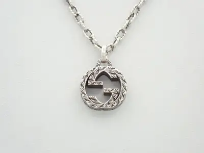 Interlocking G Silver Necklace, Arabesque Design, 925 Sterling Silver / 17.4g