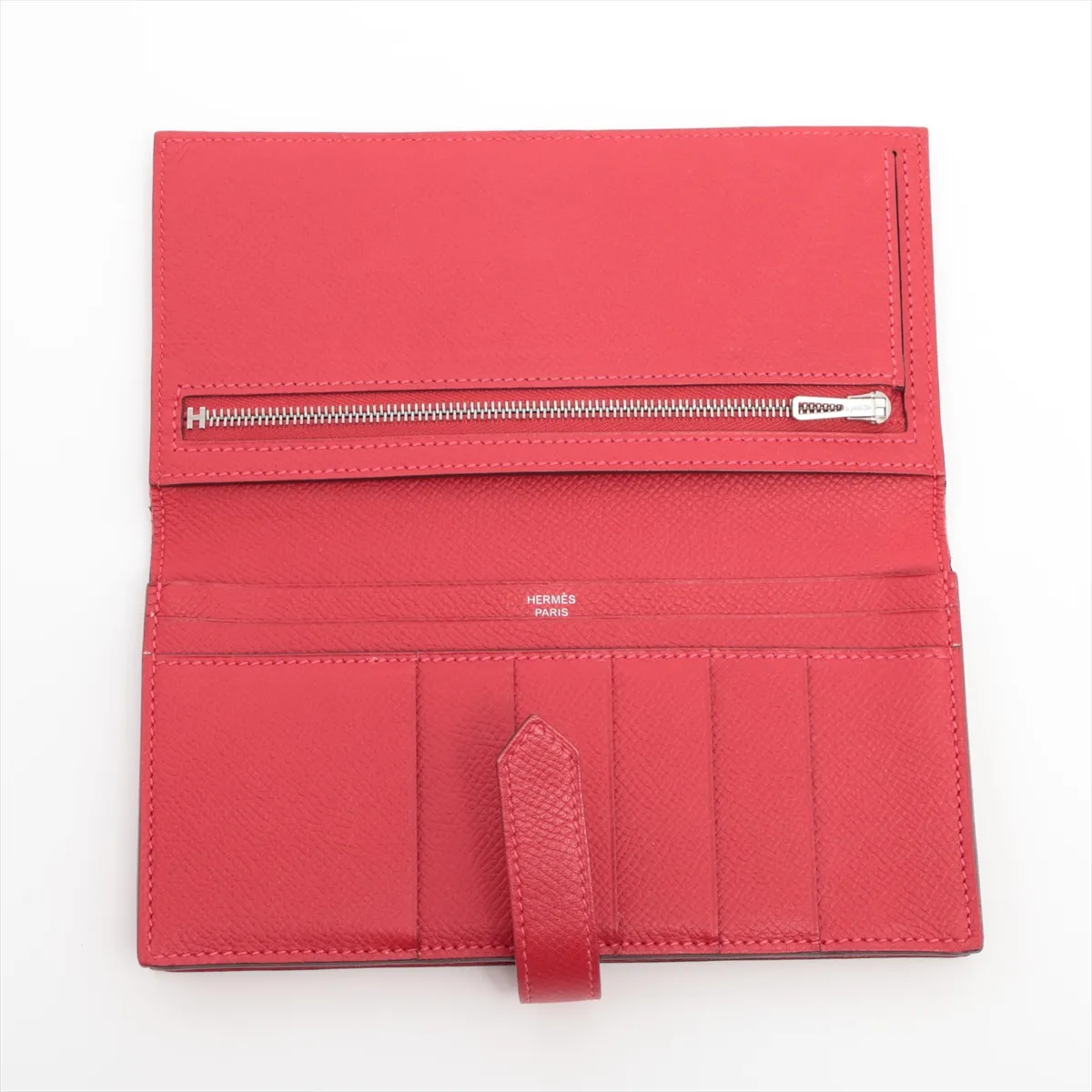 Bearn Soufflé Veau Epsom Long Wallet Rouge Casaque Silver Hardware P:2012 — view 3