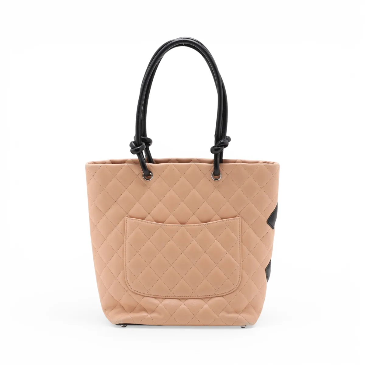 Cambon Line Lambskin Tote Bag, Beige x Black, Silver Hardware, 9317829, Series 9 — view 2