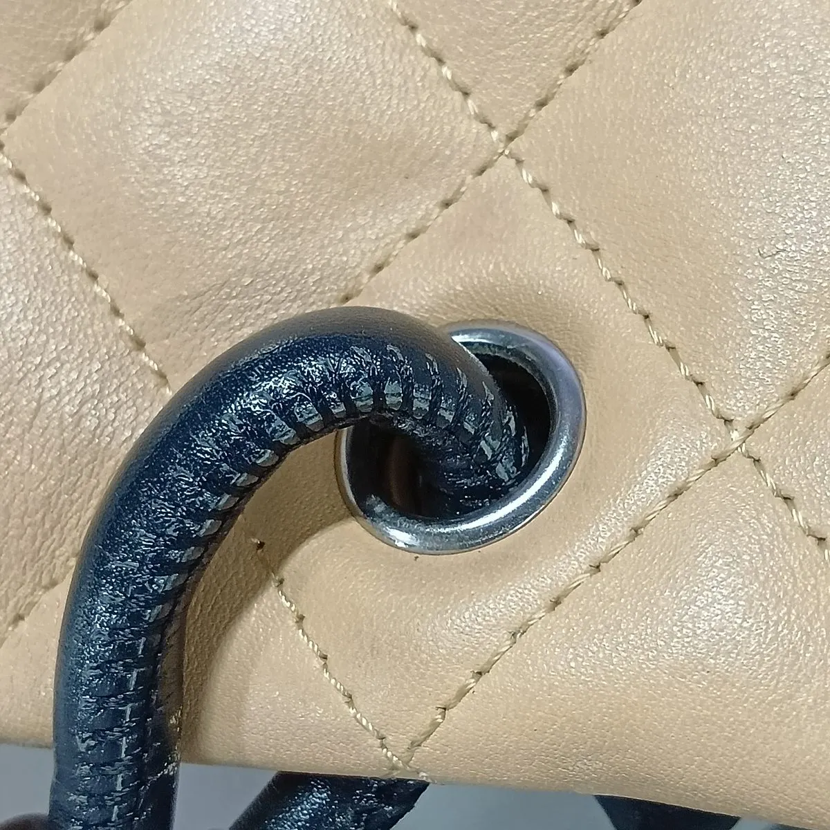 Cambon Line Lambskin Tote Bag, Beige x Black, Silver Hardware, 9317829, Series 9 — view 14