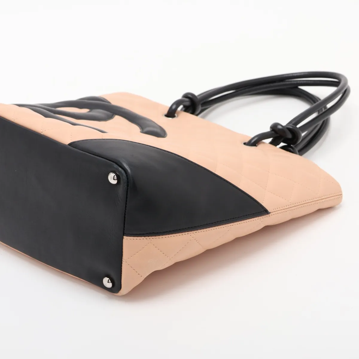 Cambon Line Lambskin Tote Bag, Beige x Black, Silver Hardware, 9317829, Series 9 — view 3