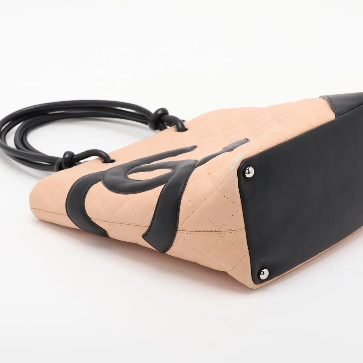 Cambon Line Lambskin Tote Bag, Beige x Black, Silver Hardware, 9317829, Series 9 — view 4